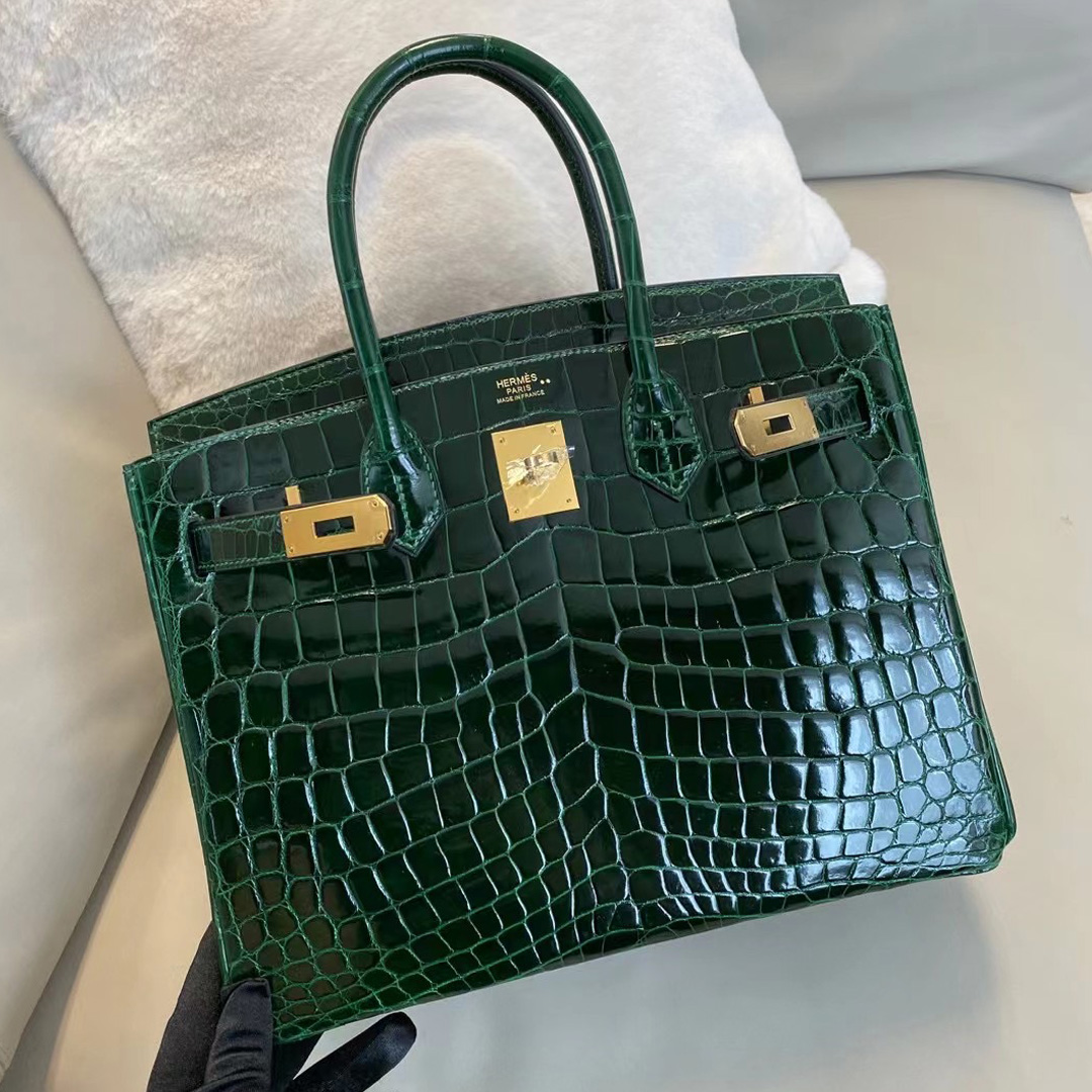 上海深圳廣州愛馬仕鉑金包 Hermes Birkin 30cm Crocodile 67 Vert Fonce 祖母綠