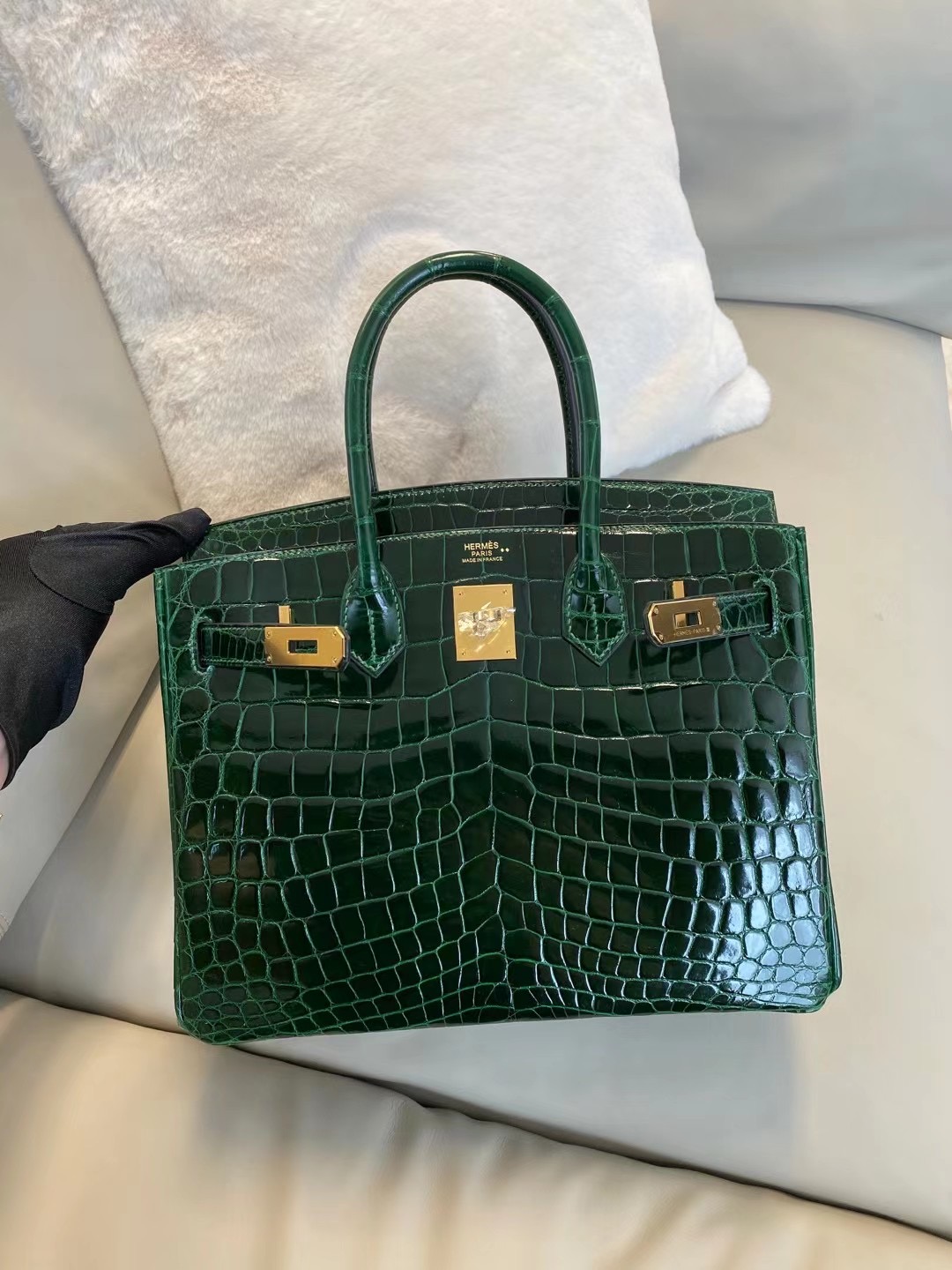 上海深圳廣州愛馬仕鉑金包 Hermes Birkin 30cm Crocodile 67 Vert Fonce 祖母綠