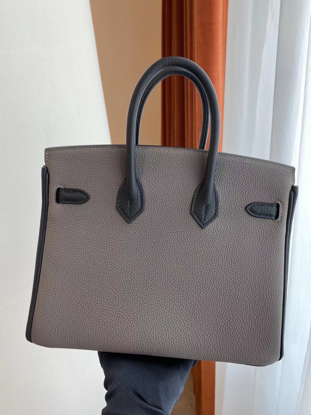 Hermes Birkin 25cm Togo Hss 8F Etain 錫器灰 拼 89 Noir 黑色 金扣 全手工蜜蠟線縫製