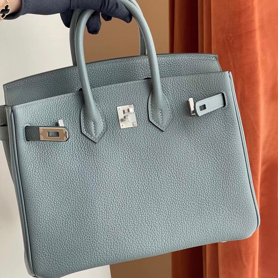 UK Britai Hermes Birkin 25cm togo 63 杏綠色 Vert Amande 全手工蜜蠟線縫 銀扣