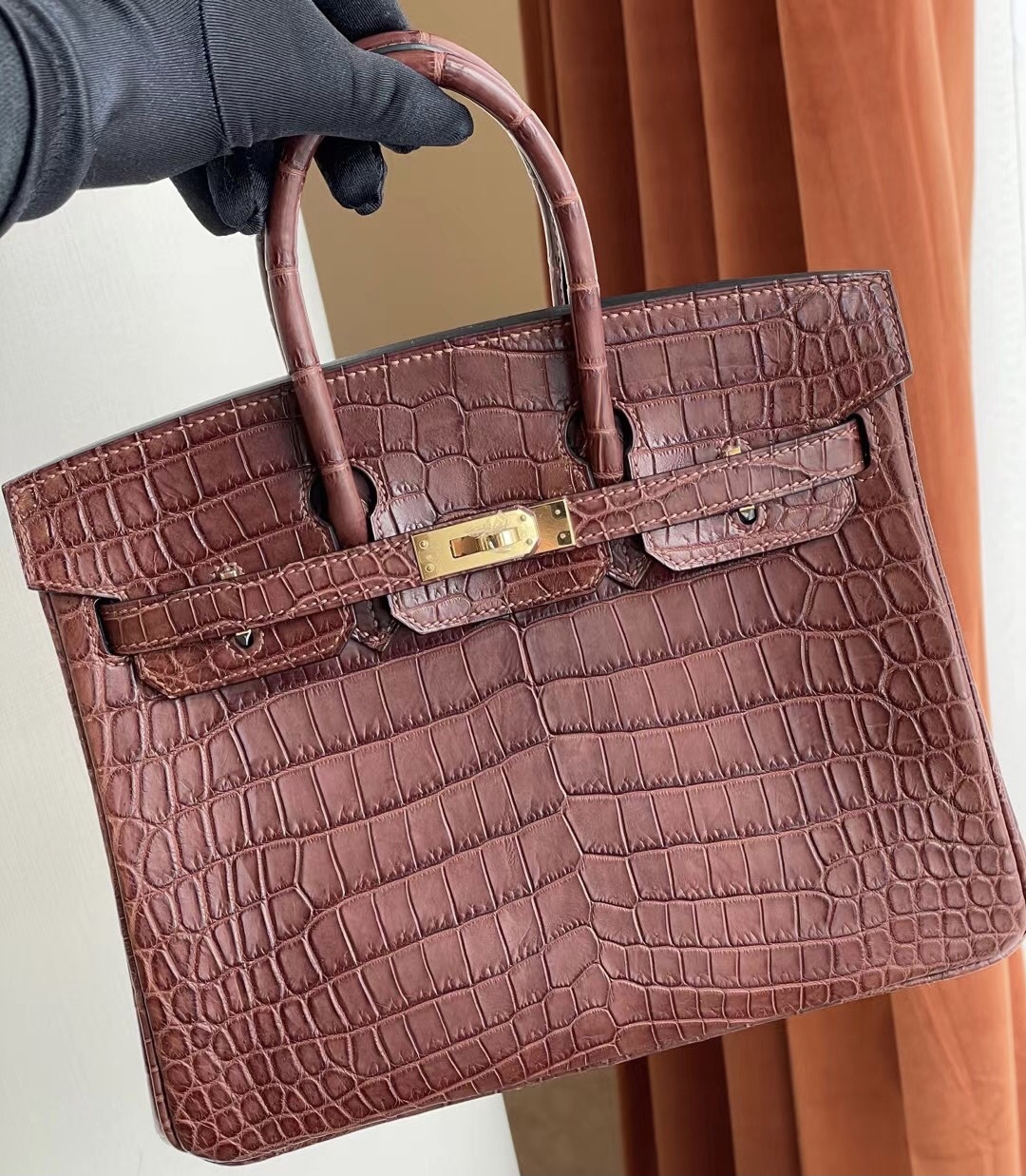 Dhabi Hermes Birkin 25cm matte Mississippiensis 全手工蜜蠟線縫 金扣