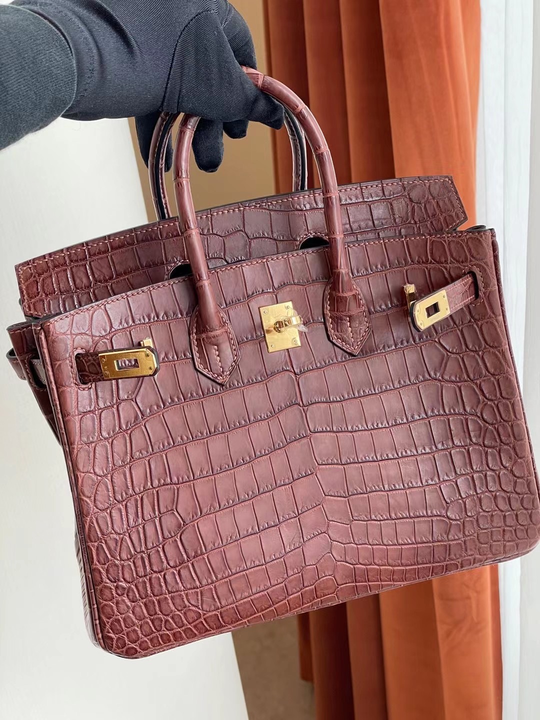 Dhabi Hermes Birkin 25cm matte Mississippiensis 全手工蜜蠟線縫 金扣