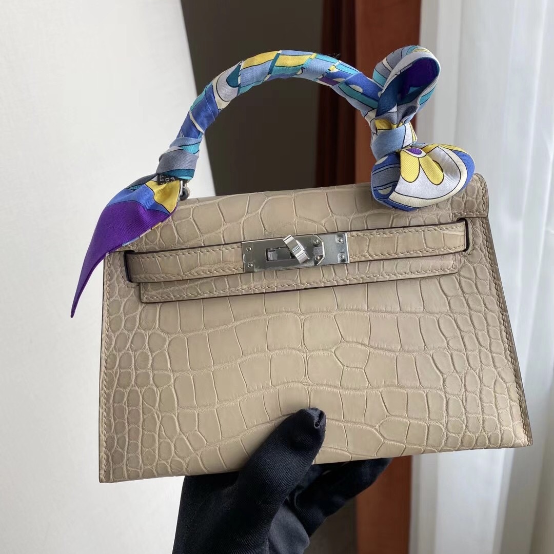 Hermes Kelly Mini II 2代 CK14 Beige 杏色 霧面方塊 美洲鱷魚