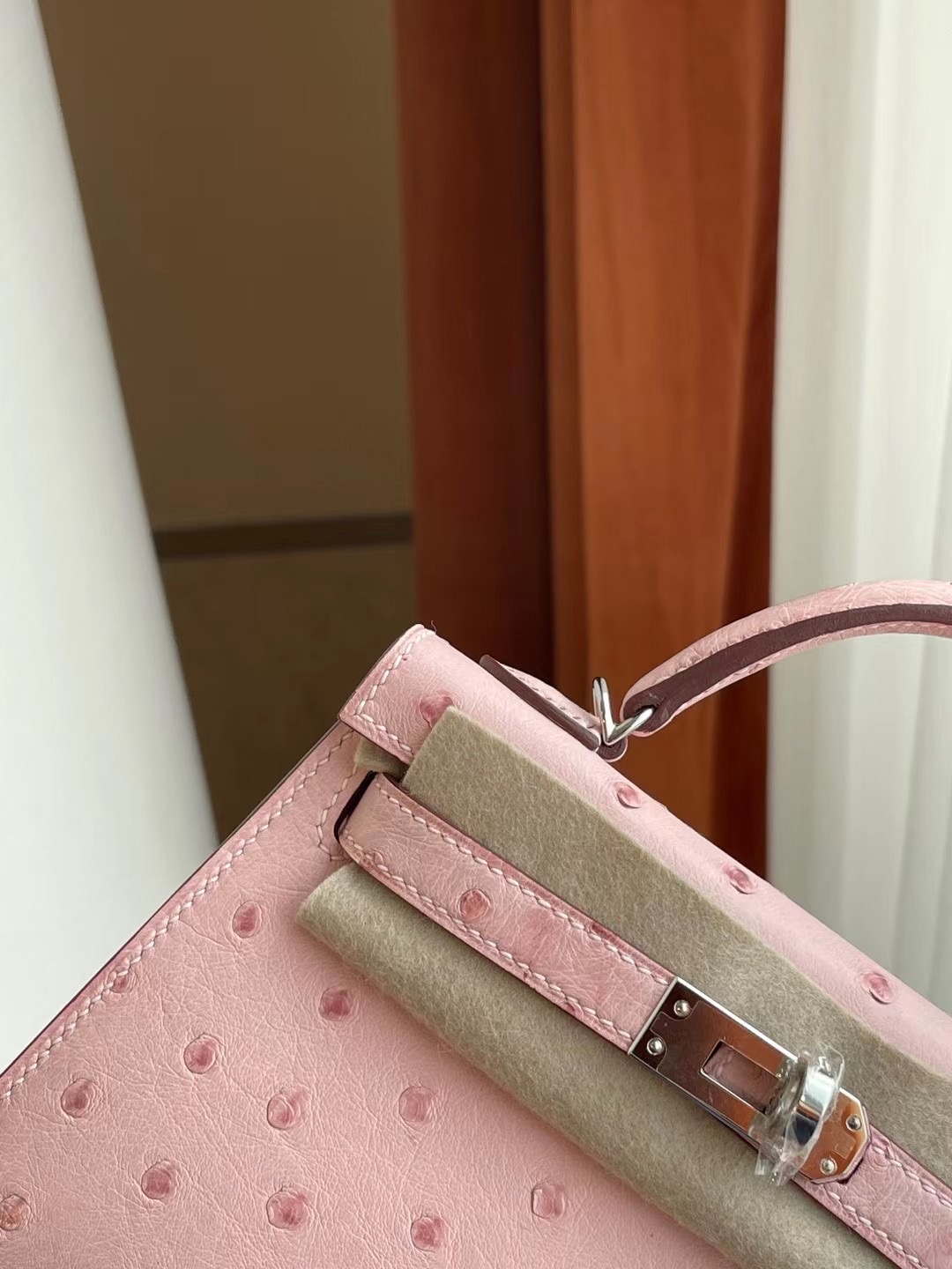 臺灣新竹市 Hermes Kelly Mini II 2代 Ostrich 3Q Rose Sakura 櫻花粉 銀扣