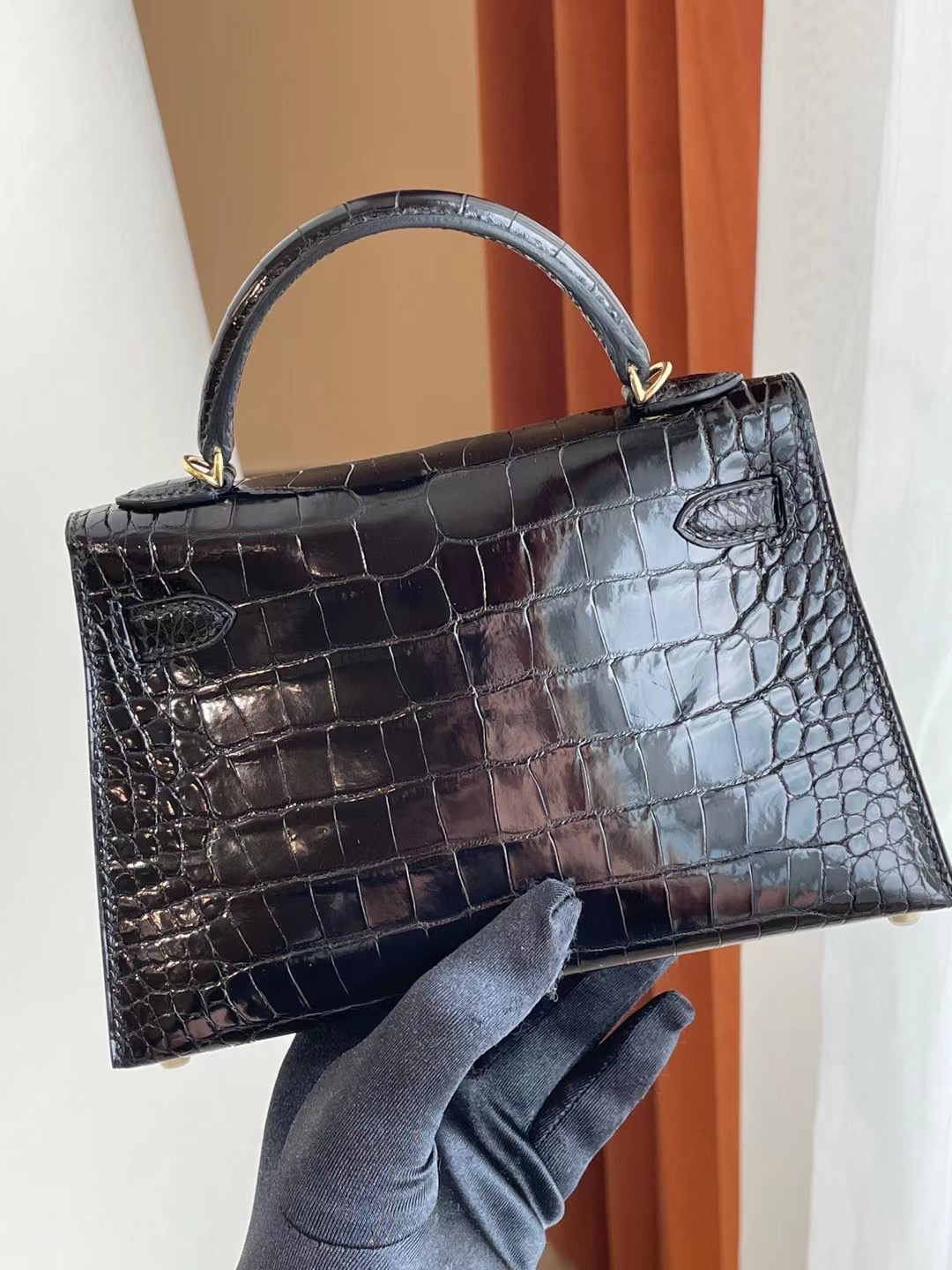 臺灣桃園市桃園區 Hermes Kelly mini II CC89 Noir 黑色 亮面美洲鱷魚金扣