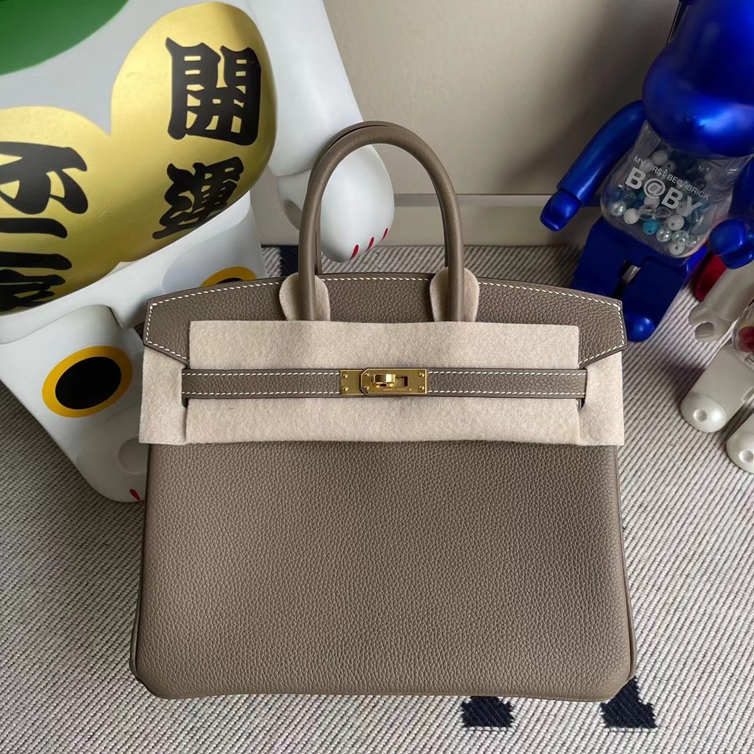 臺灣高雄市鼓山區 愛馬仕鉑金包 Hermes Birkin 25 18 Etoupe 大象灰 Togo 小牛皮 銀扣