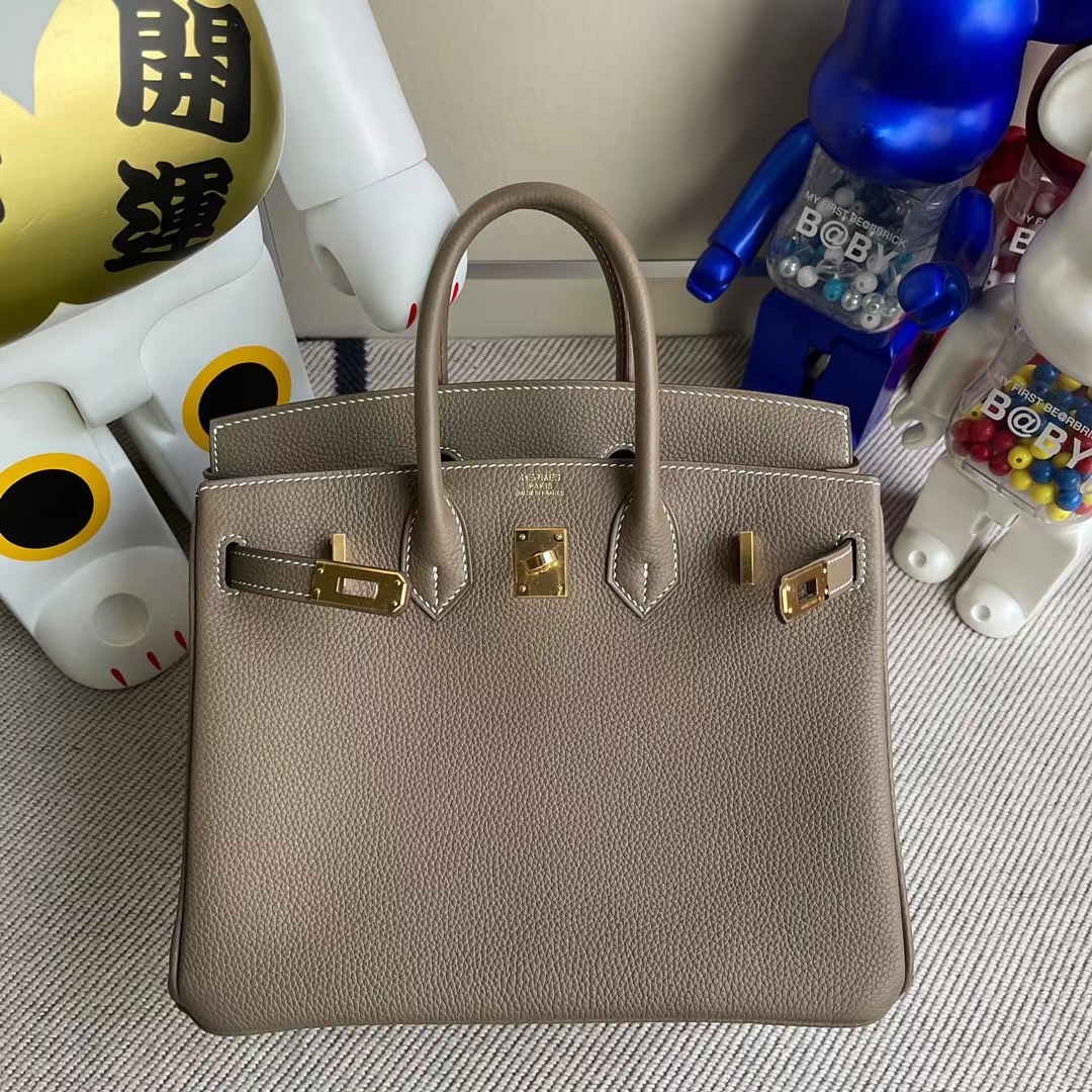 臺灣高雄市鼓山區 愛馬仕鉑金包 Hermes Birkin 25 18 Etoupe 大象灰 Togo 小牛皮 銀扣