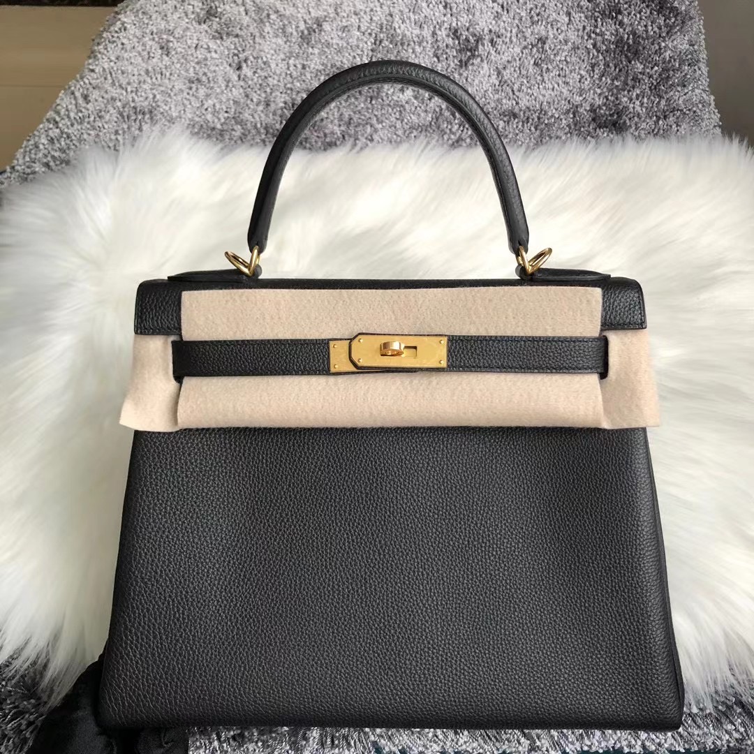 愛馬仕凱莉包價格 Hermes Kelly 28cm CK89 Noir 黑色 Togo 全手工蜜蠟線縫製