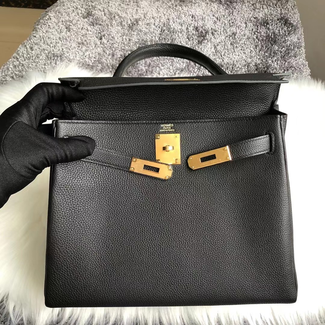 愛馬仕凱莉包價格 Hermes Kelly 28cm CK89 Noir 黑色 Togo 全手工蜜蠟線縫製