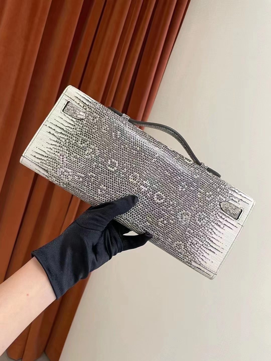 臺灣新北市 愛馬仕凱莉晚宴包 Hermes Kelly cut 31cm Lizard 01雪花色原花色蜥蜴皮