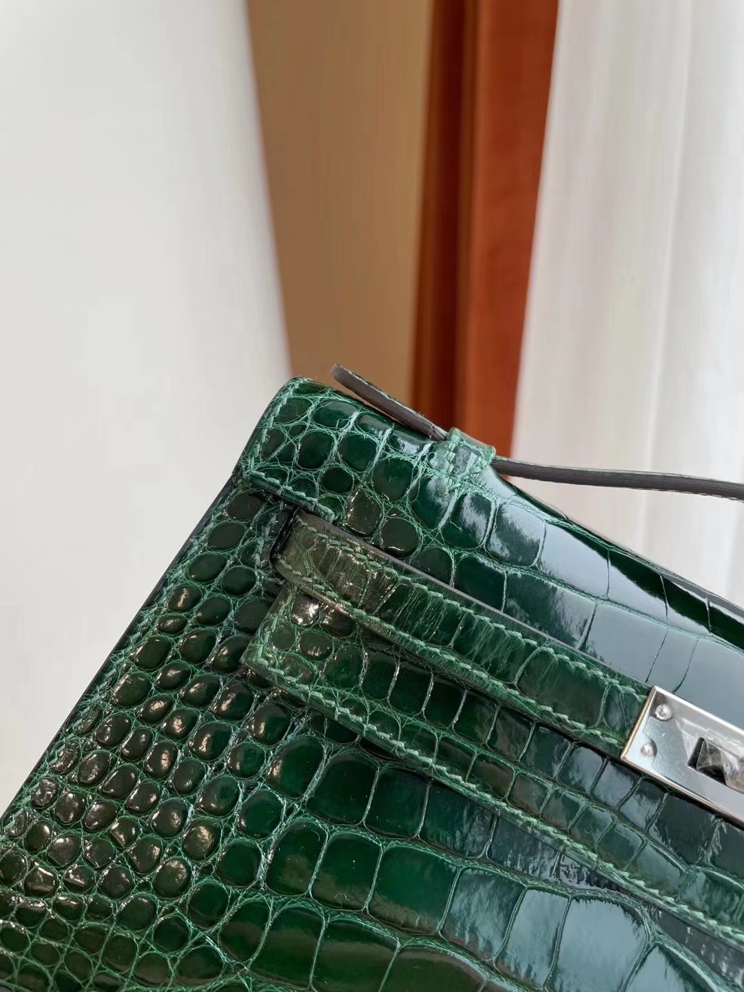 Hermes Mini Kelly Pochette 美洲鱷魚 CK67祖母綠 Vert Fonce 金扣