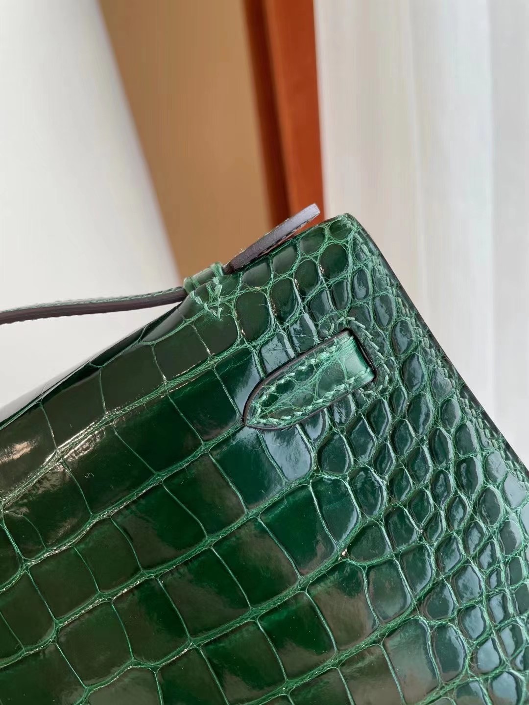 Hermes Mini Kelly Pochette 美洲鱷魚 CK67祖母綠 Vert Fonce 金扣