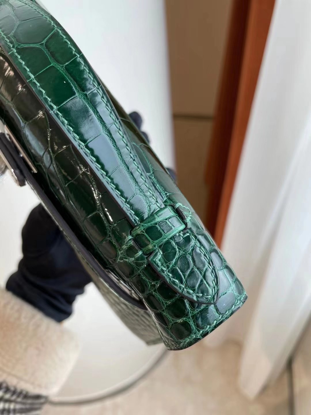 Hermes Mini Kelly Pochette 美洲鱷魚 CK67祖母綠 Vert Fonce 金扣