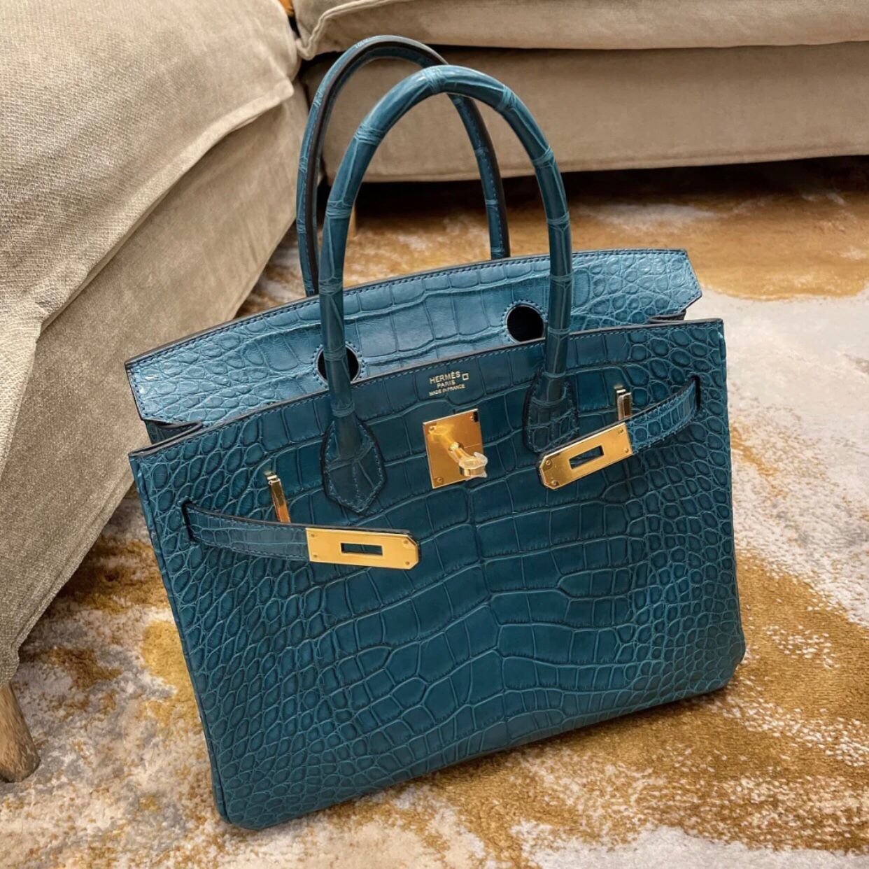 香港西貢區坑口愛馬仕鉑金包 Hermes Birkin 30 霧面美洲鱷魚 1P Blue Colvert 鴨子藍