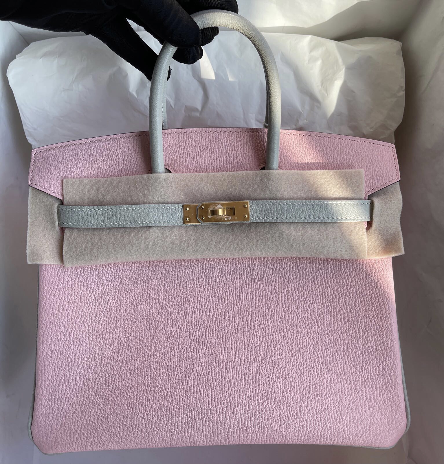 Hermes Birkin 25cm 原廠山羊皮 3Q Rose Sakura/80 Gris Perle 珍珠灰 磨砂金扣