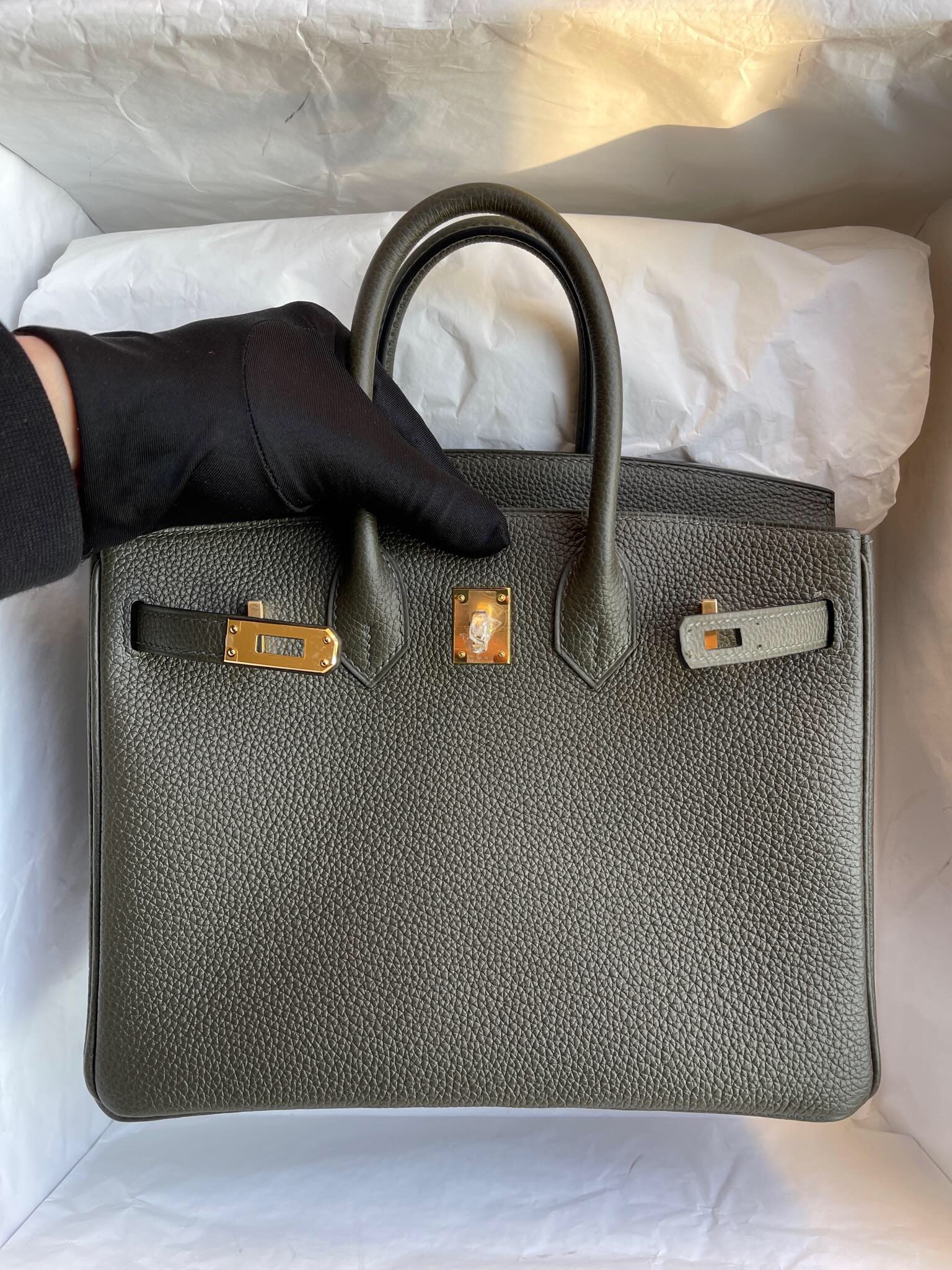 臺灣臺中市大安區愛馬仕 Hermes Birkin 25 Togo 原廠小牛皮 C6 Vert De Gris 灰綠色