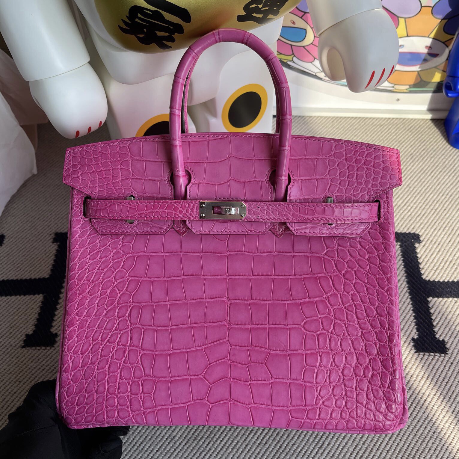 愛馬仕鉑金定製價格 Hermes Birkin 25cm 霧面美洲鱷魚 E5 Rose Tyrien 桃紅色 銀扣