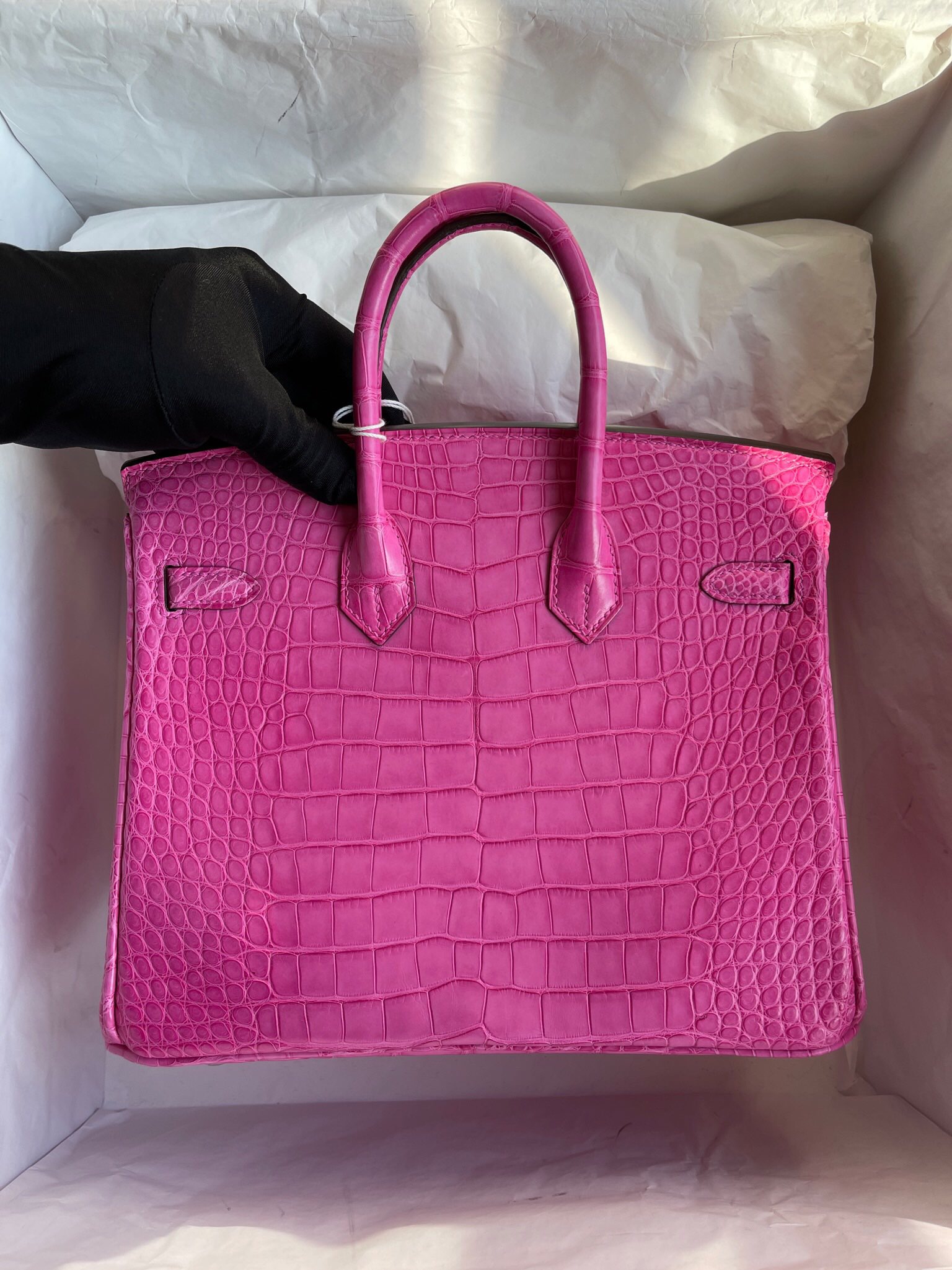 愛馬仕鉑金定製價格 Hermes Birkin 25cm 霧面美洲鱷魚 E5 Rose Tyrien 桃紅色 銀扣