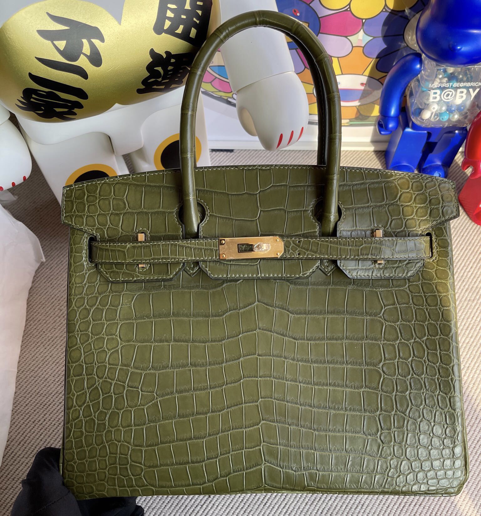 Hermes Birkin 30cm 霧面倒V澳洲灣鱷 原裝進口HCP鱷魚皮 6H橄欖綠