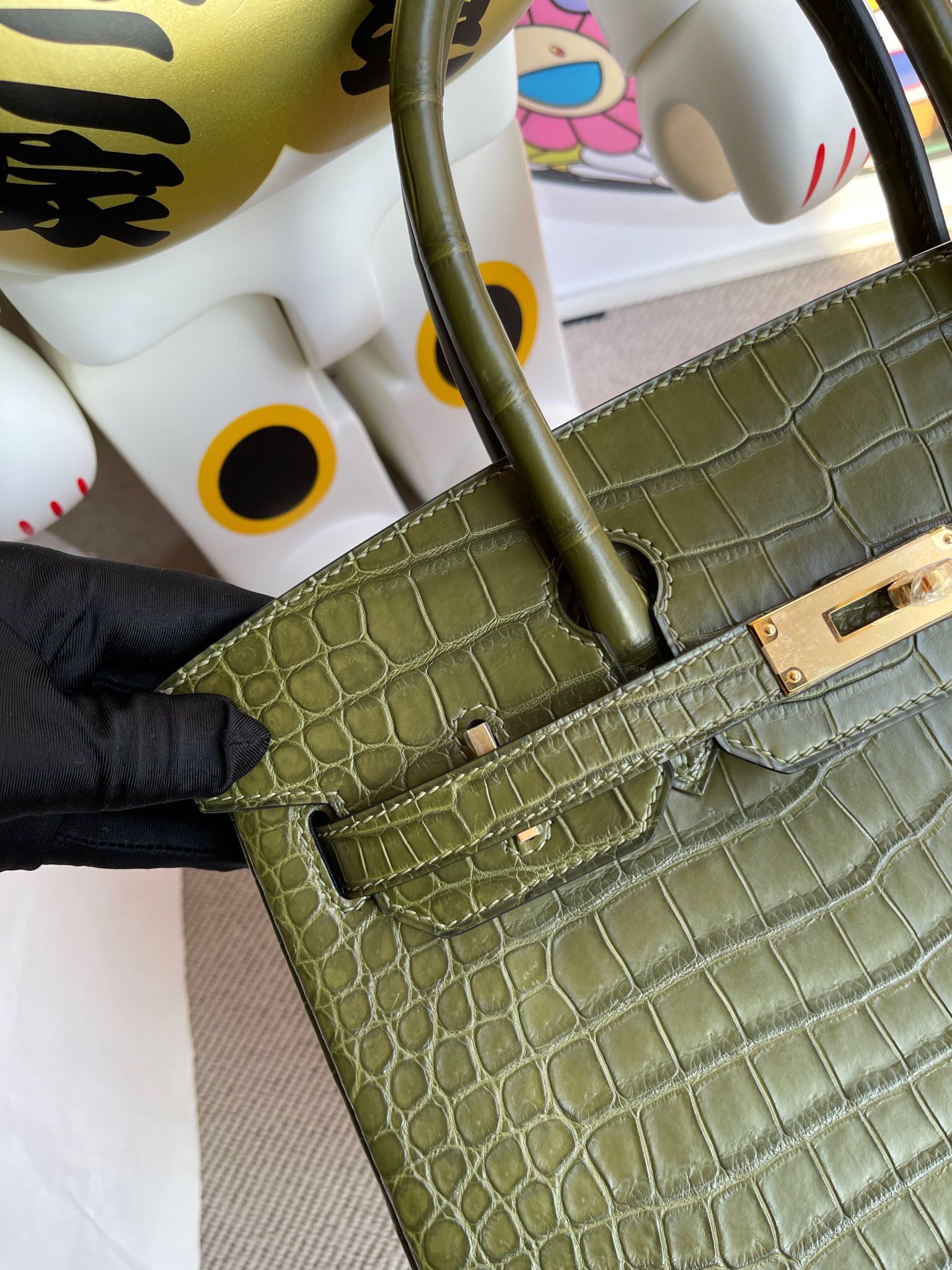 Hermes Birkin 30cm 霧面倒V澳洲灣鱷 原裝進口HCP鱷魚皮 6H橄欖綠