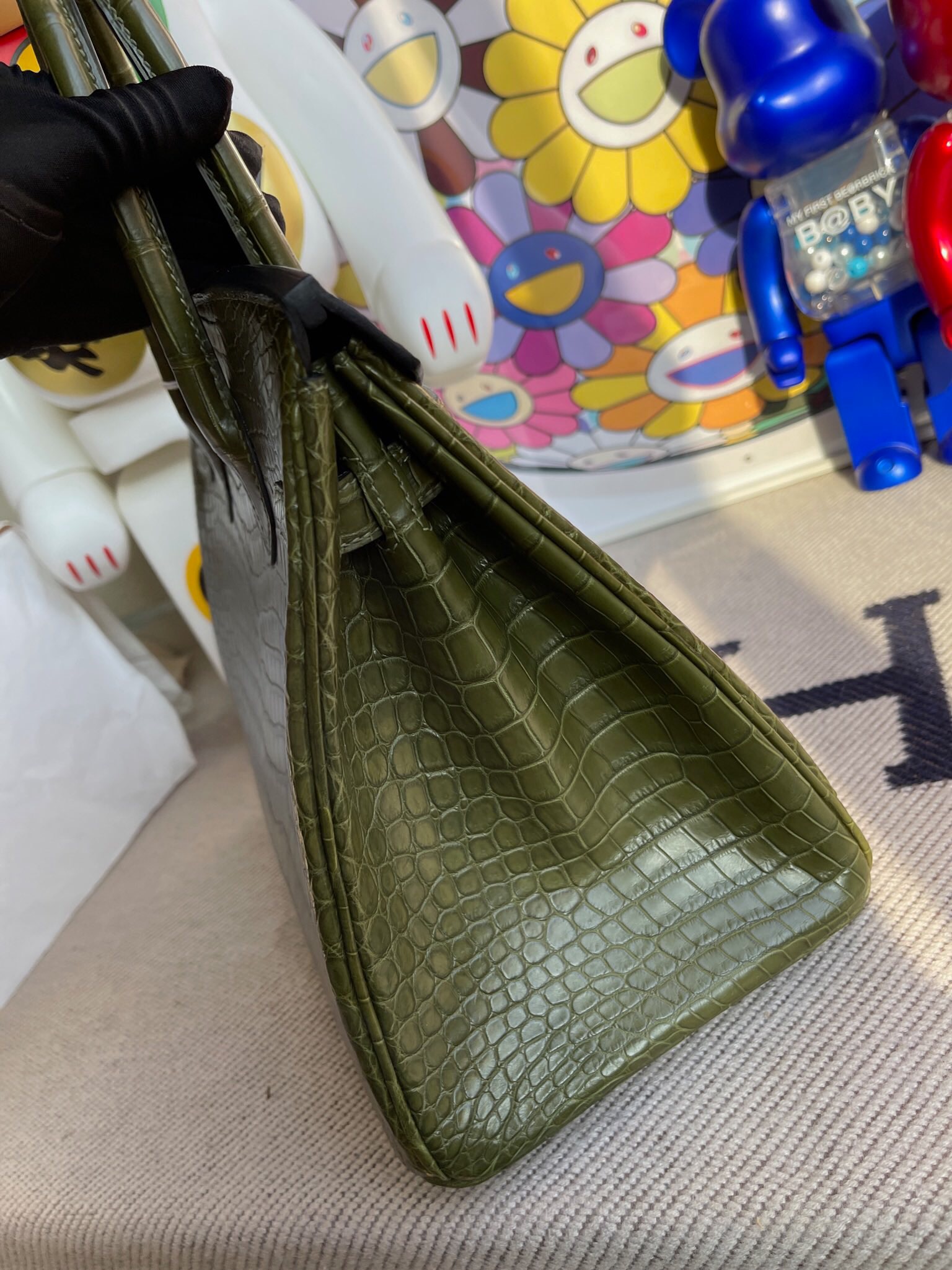 Hermes Birkin 30cm 霧面倒V澳洲灣鱷 原裝進口HCP鱷魚皮 6H橄欖綠