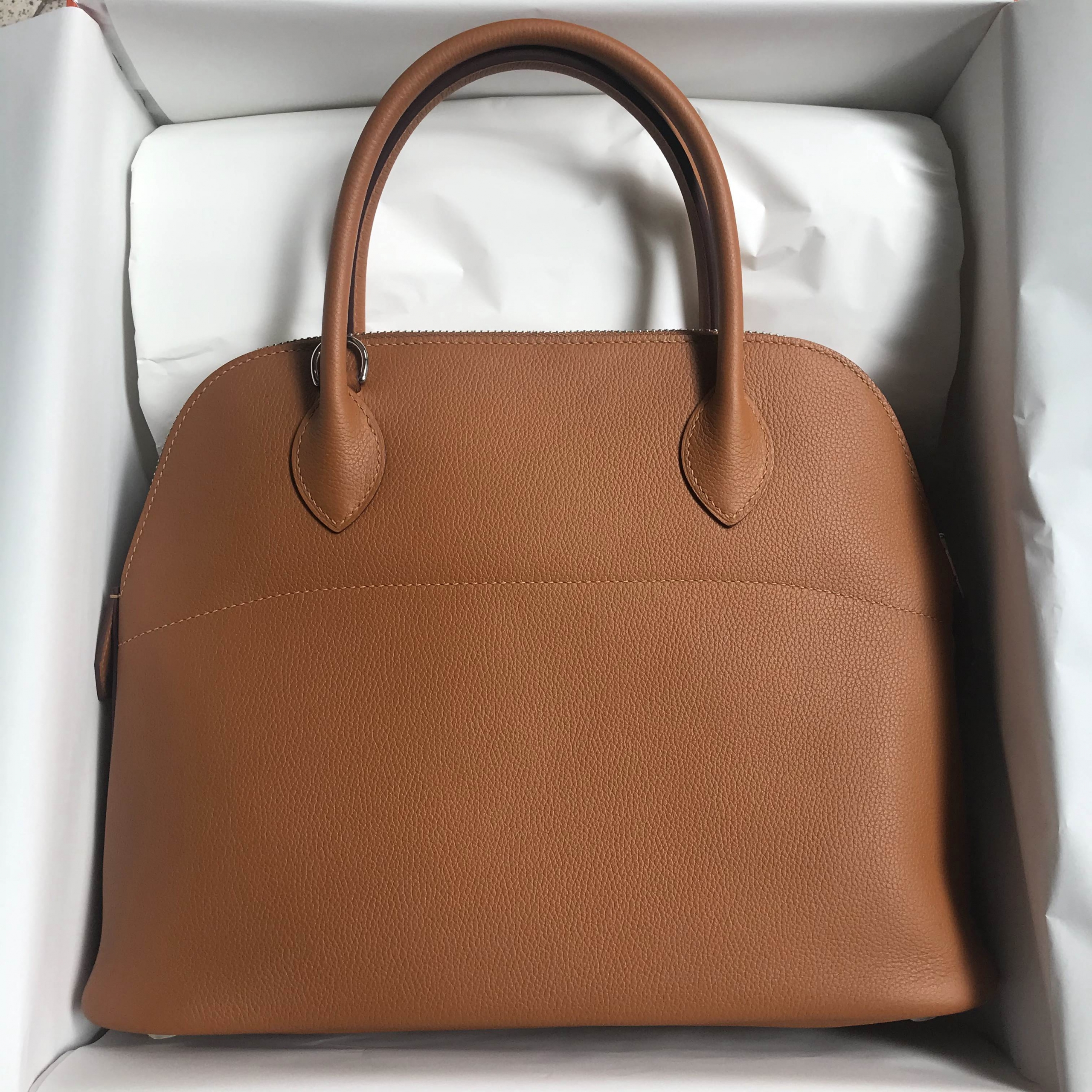 新加坡愛馬仕包包 Hermes Bolide 31cm Evercolor 1H toffee 太妃糖 銀扣