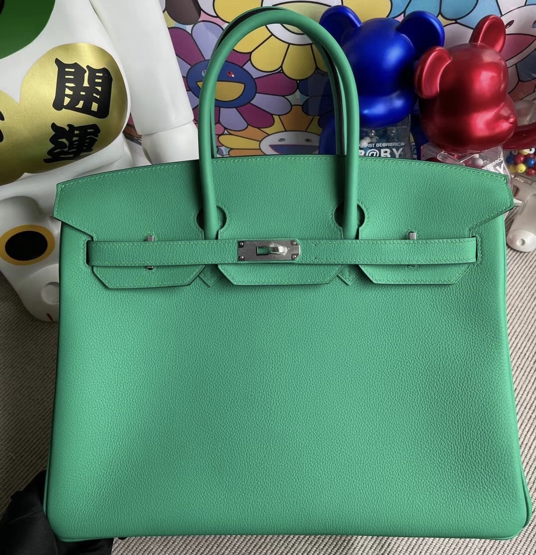 愛馬仕包包定製 Hermes Birkin 35 TN皮Taurillion Novillo U4 Vert Verigo拼2T Blue Paradis