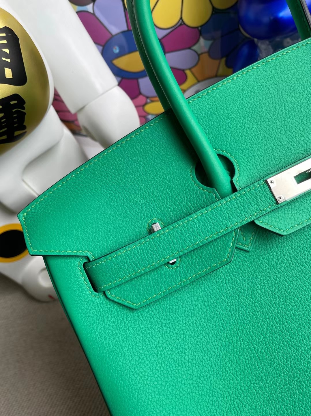 愛馬仕包包定製 Hermes Birkin 35 TN皮Taurillion Novillo U4 Vert Verigo拼2T Blue Paradis