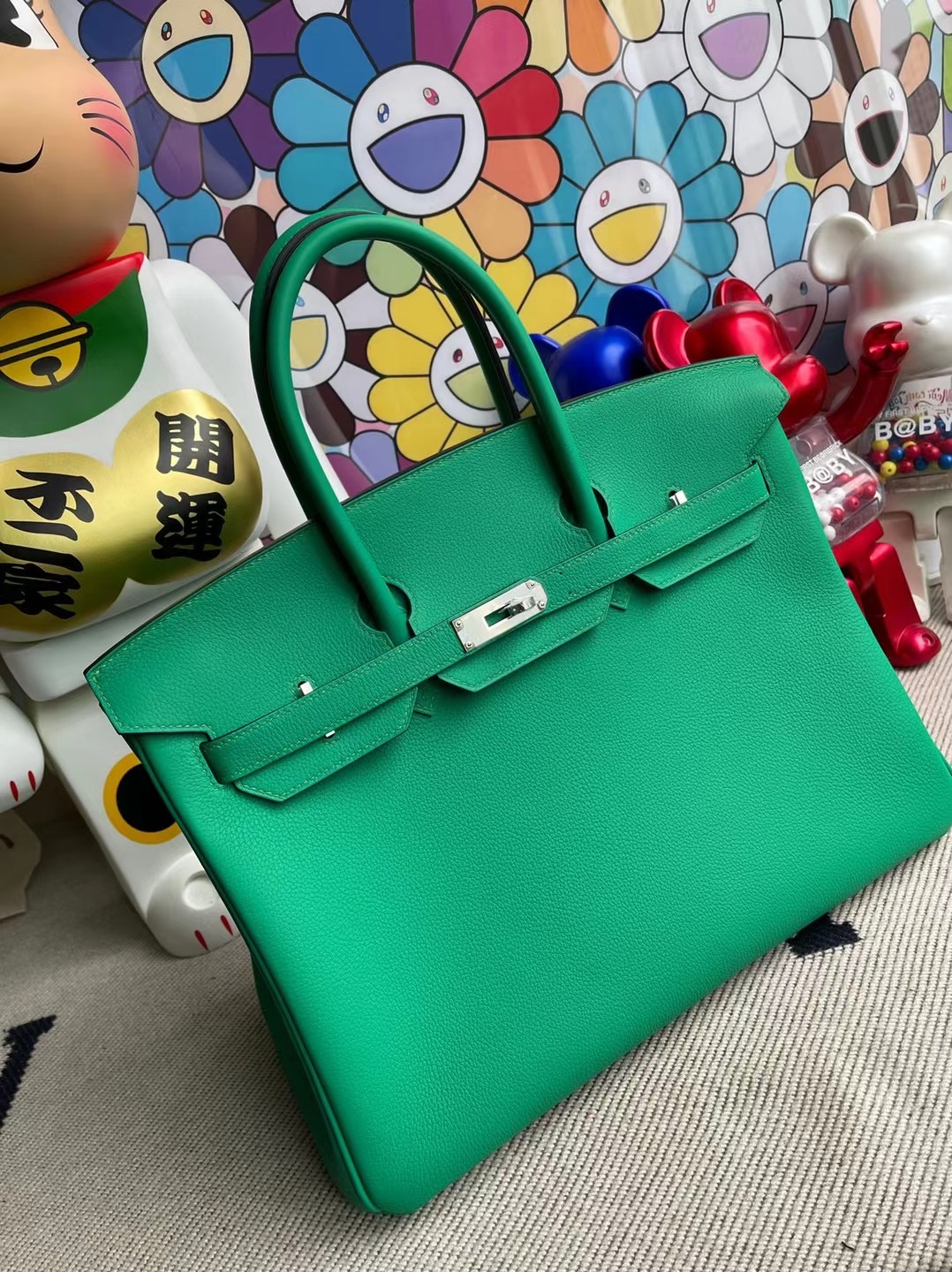 愛馬仕包包定製 Hermes Birkin 35 TN皮Taurillion Novillo U4 Vert Verigo拼2T Blue Paradis