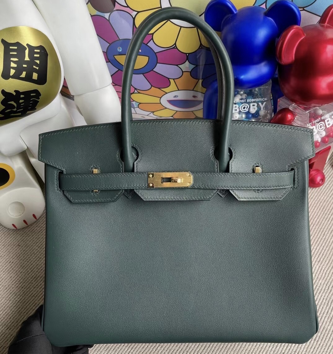 Hermes Birkin 30 Swift calfskin 原廠皮 6O Vert cyprès 松柏綠 金扣 全手工蜜蠟線縫