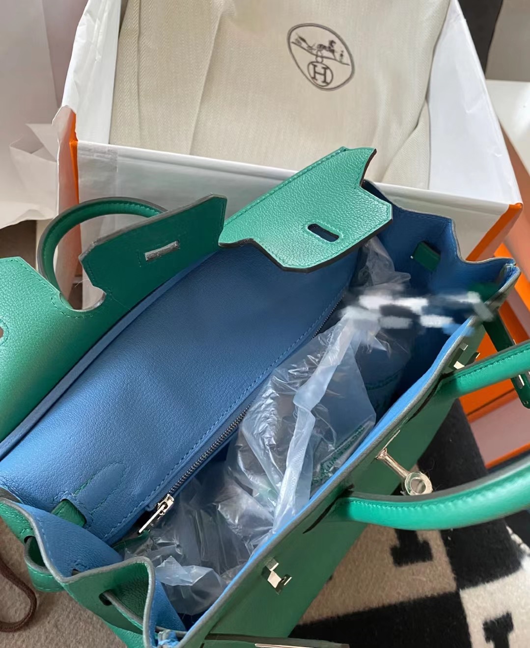 愛馬仕包包定製 Hermes Birkin 35 TN皮Taurillion Novillo U4 Vert Verigo拼2T Blue Paradis