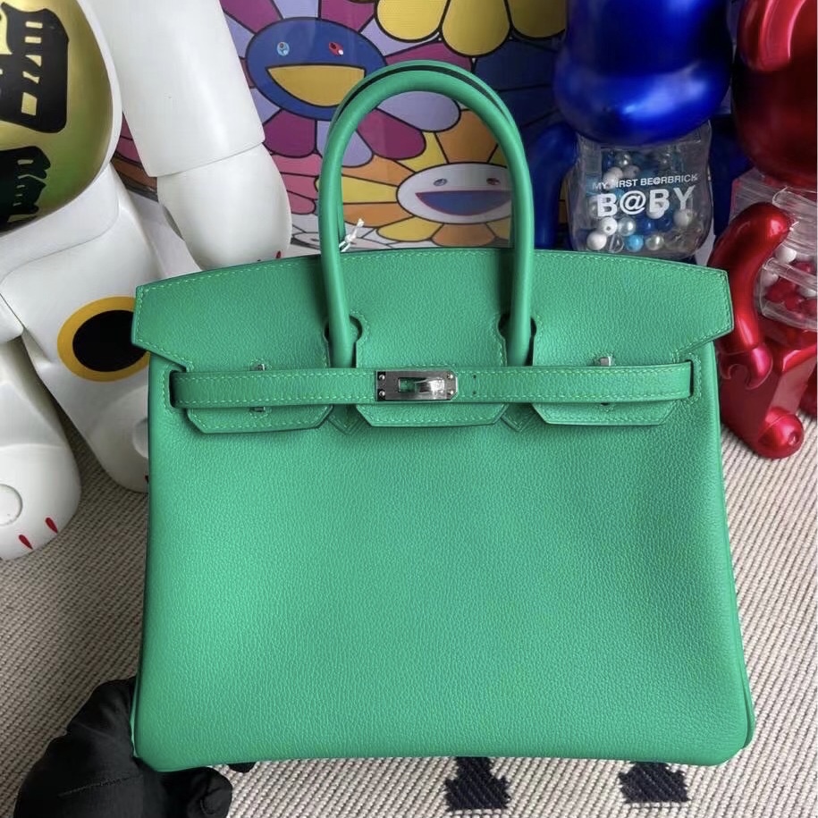 Hermes Birkin 25 TN皮 Taurillion Novillo U4 Vert Verigo拼7G Ciel 銀扣