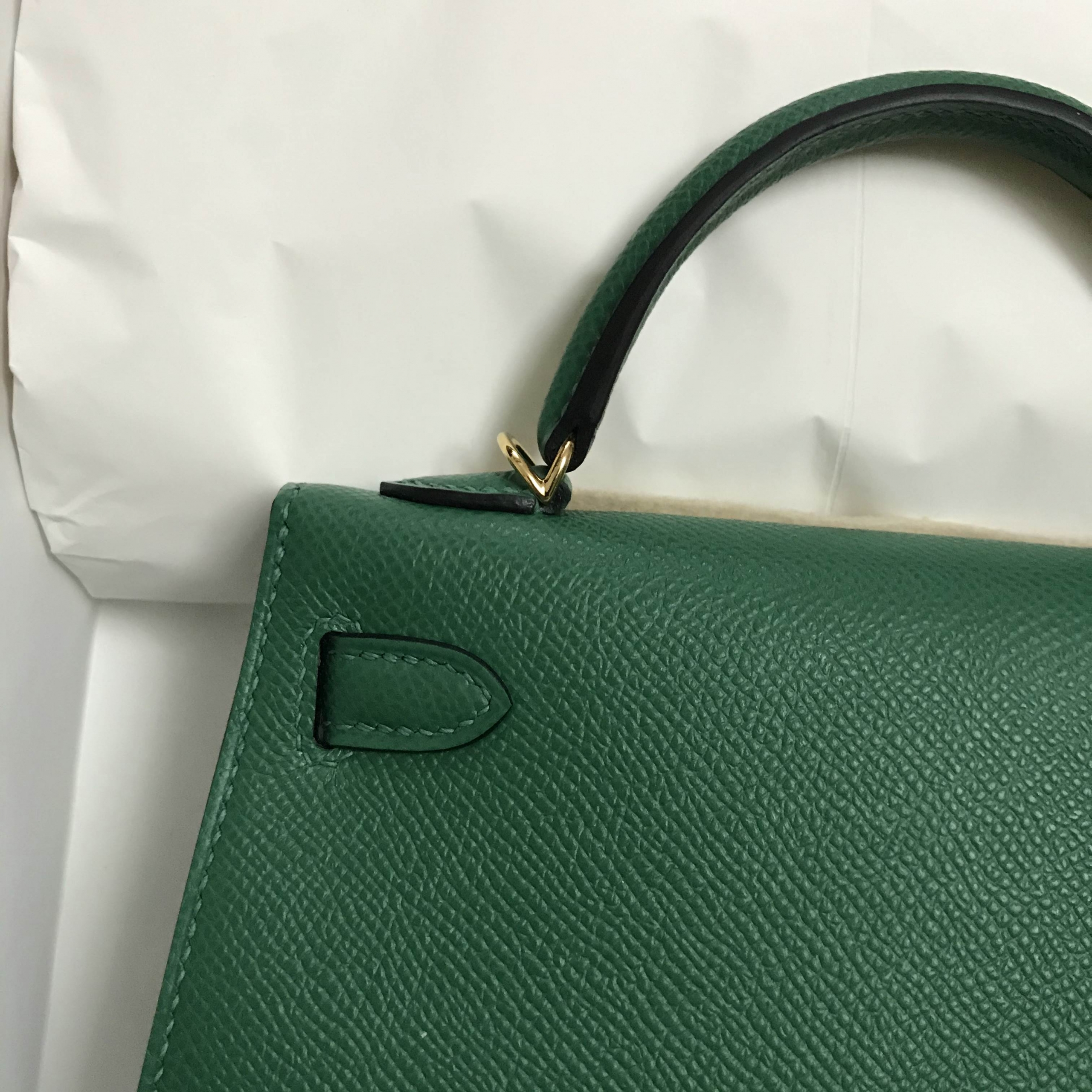 愛馬仕迷你凱莉包尺寸 Hermes Mini Kelly II Epsom 2代 U4 Vert Verigo 絲絨綠 金扣