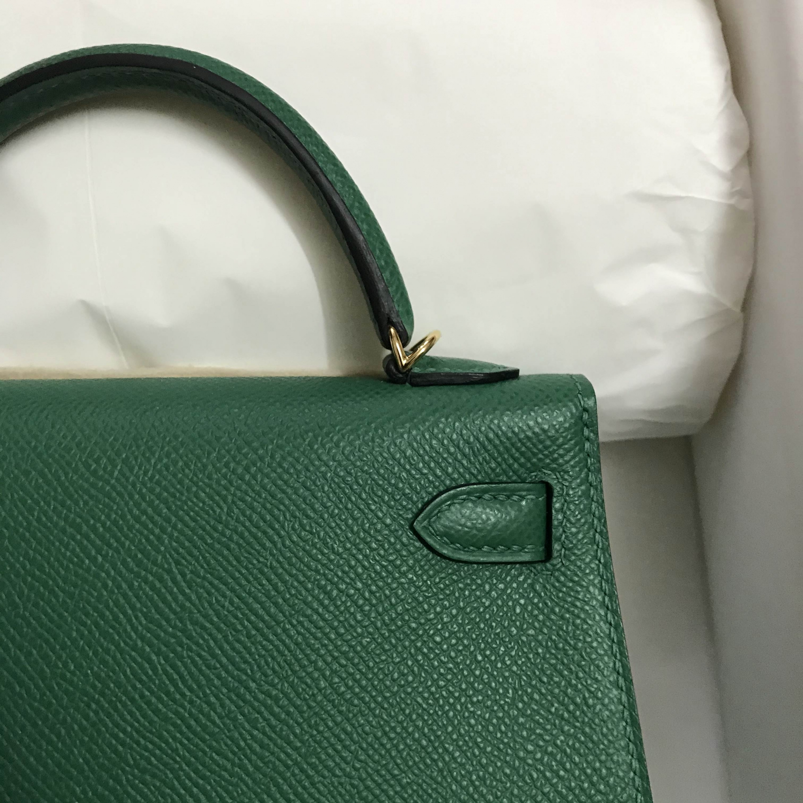 愛馬仕迷你凱莉包尺寸 Hermes Mini Kelly II Epsom 2代 U4 Vert Verigo 絲絨綠 金扣