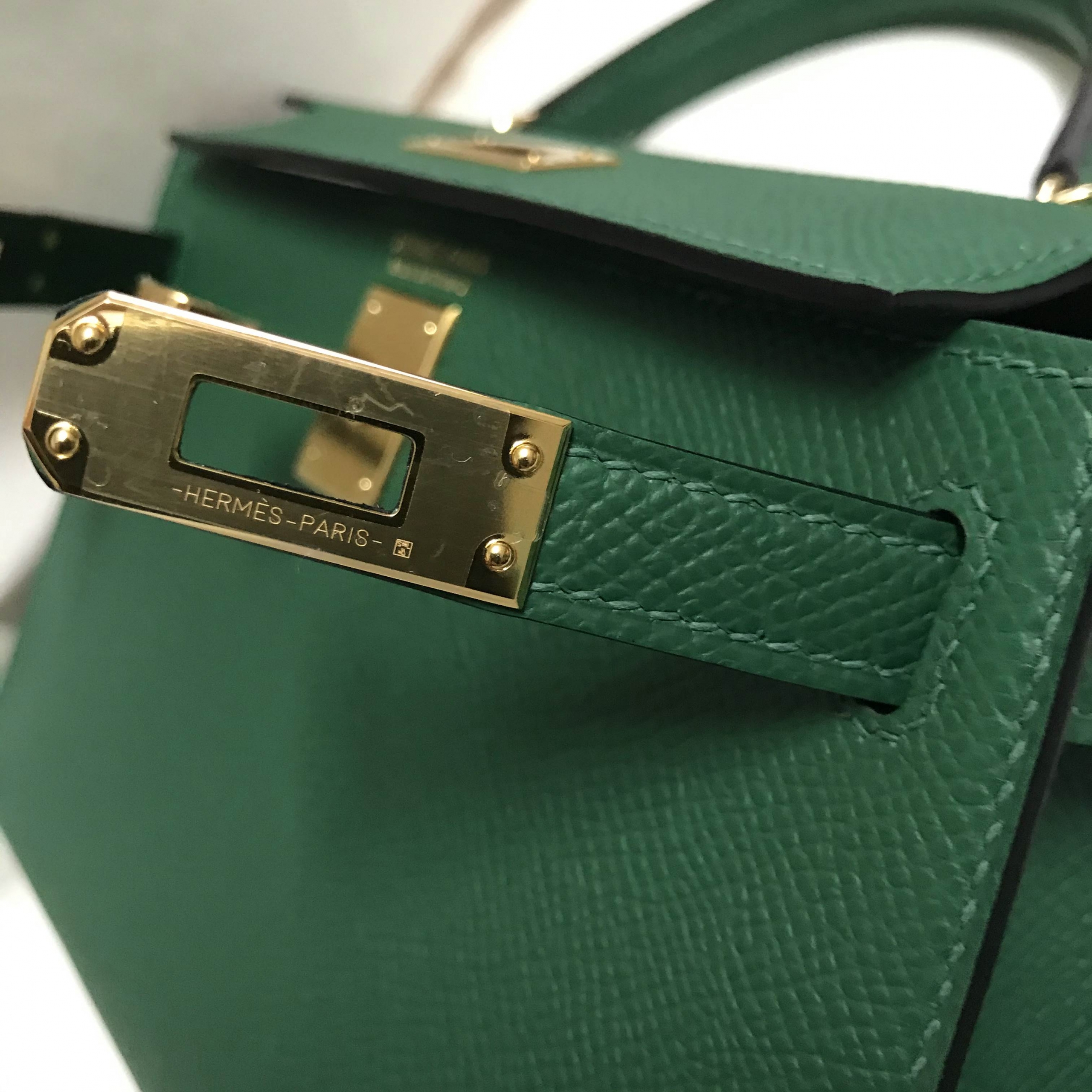 愛馬仕迷你凱莉包尺寸 Hermes Mini Kelly II Epsom 2代 U4 Vert Verigo 絲絨綠 金扣