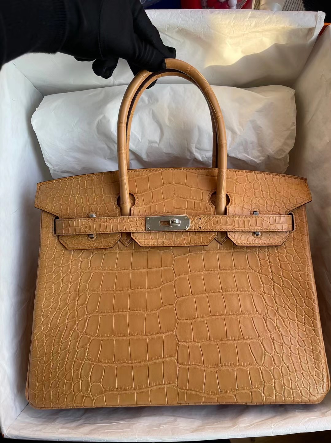 愛馬仕鉑金包價格官網 Hermes Birkin 30 霧面美洲鱷魚 麥穗色 銀扣 接受訂製