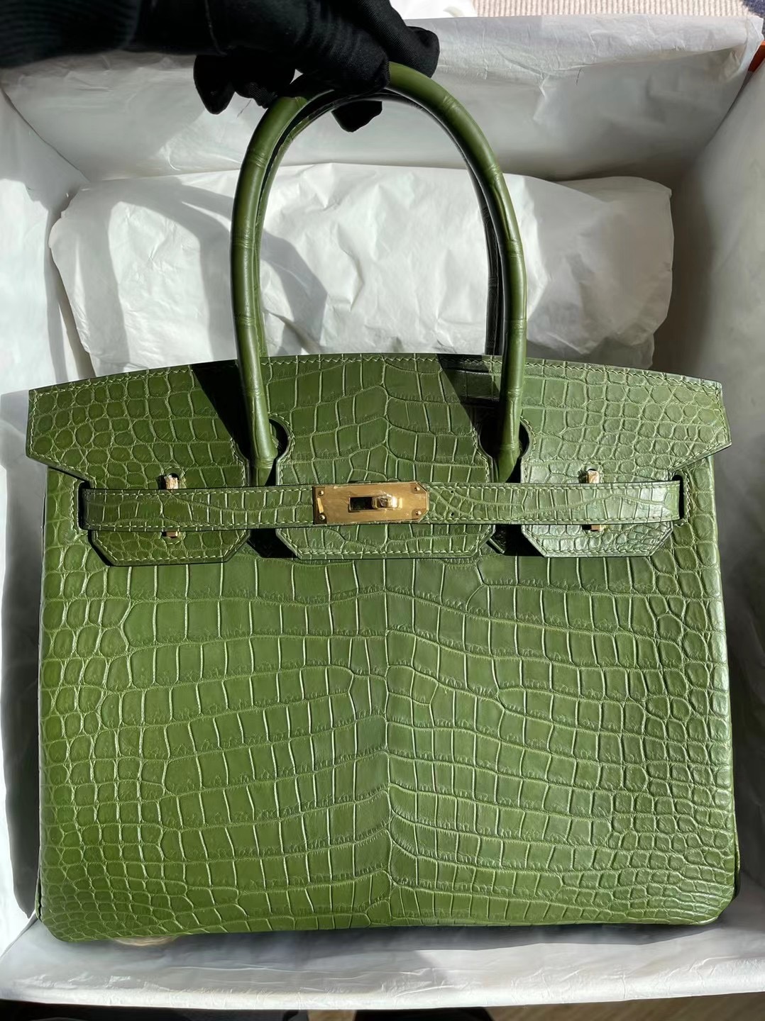 愛馬仕鉑金包200萬 Hermes Birkin 30 霧面倒v澳洲灣鱷 6H橄欖綠 金扣 客定製出