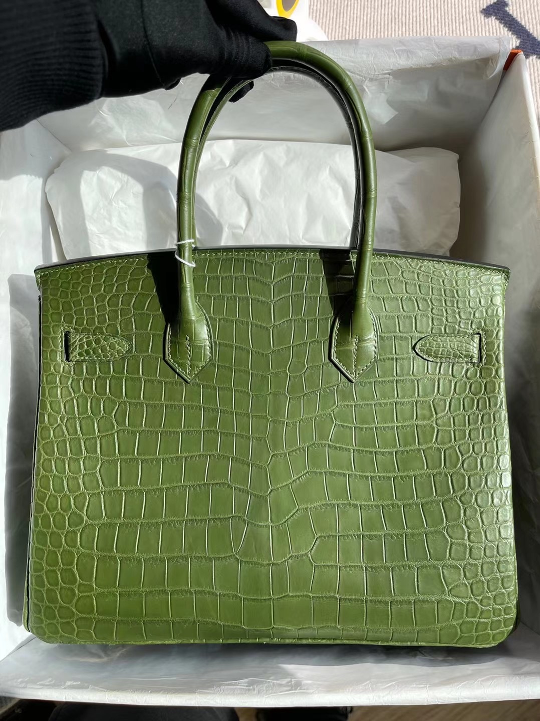愛馬仕鉑金包200萬 Hermes Birkin 30 霧面倒v澳洲灣鱷 6H橄欖綠 金扣 客定製出