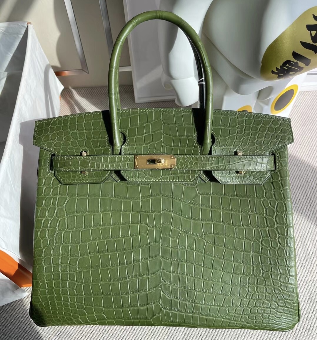 愛馬仕鉑金包200萬 Hermes Birkin 30 霧面倒v澳洲灣鱷 6H橄欖綠 金扣 客定製出