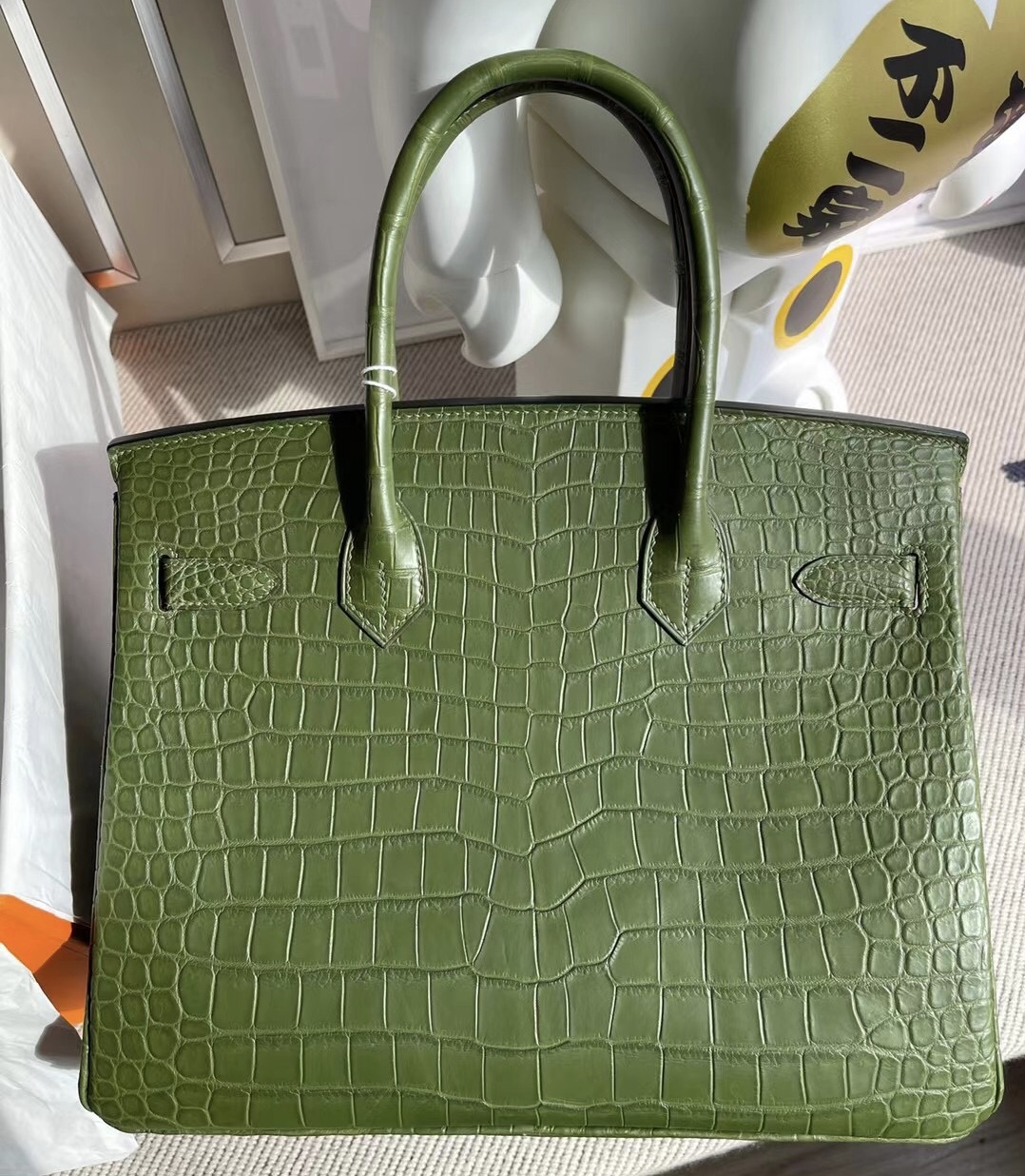 愛馬仕鉑金包200萬 Hermes Birkin 30 霧面倒v澳洲灣鱷 6H橄欖綠 金扣 客定製出