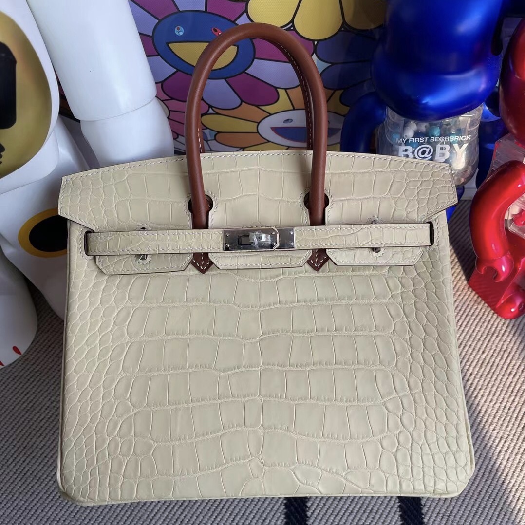 愛馬仕鉑金包多少錢 Hermes Birkin 25 Touch霧面方塊美洲鱷魚 Y1 Vanille拼馬鞍皮