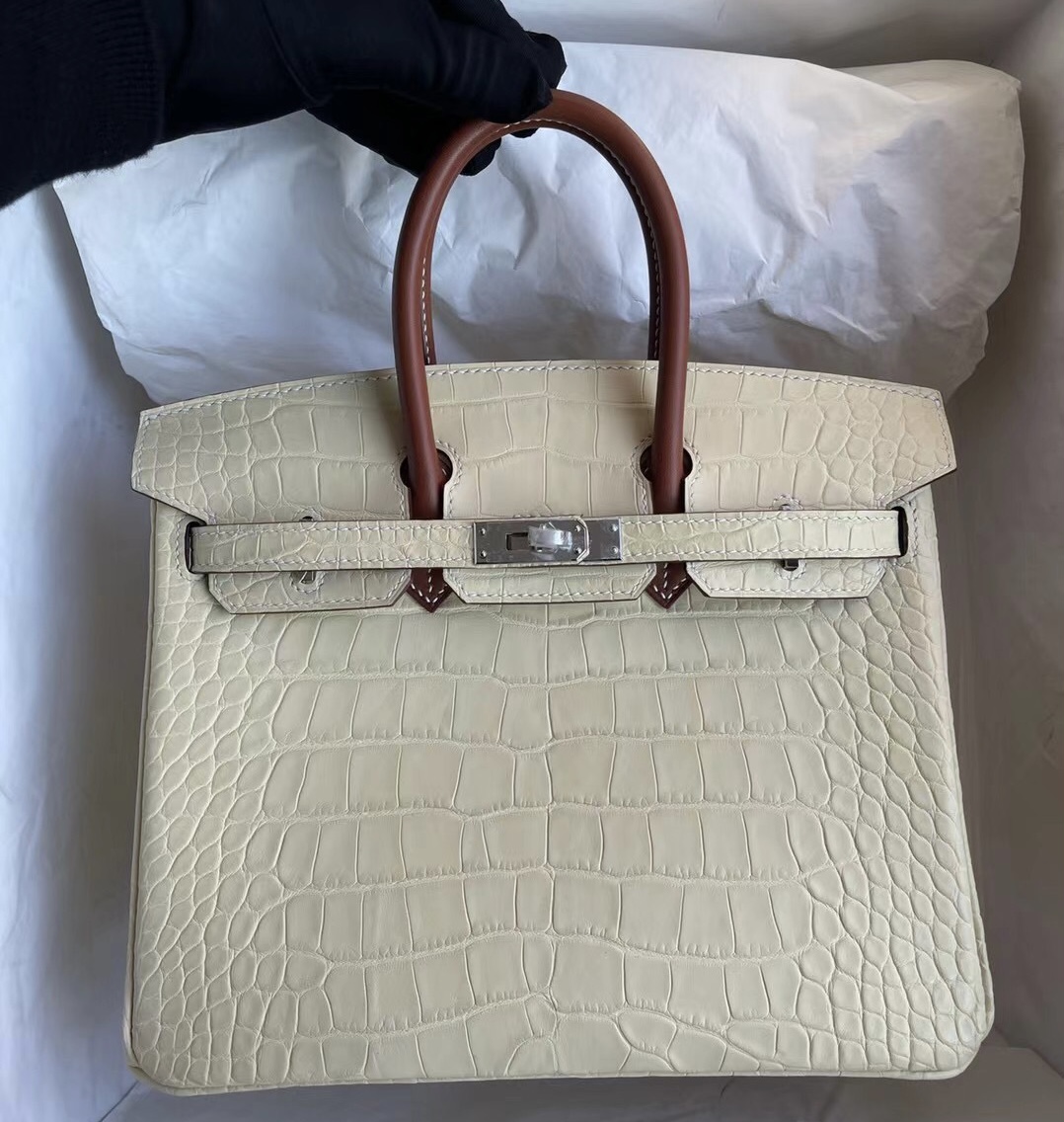 愛馬仕鉑金包多少錢 Hermes Birkin 25 Touch霧面方塊美洲鱷魚 Y1 Vanille拼馬鞍皮