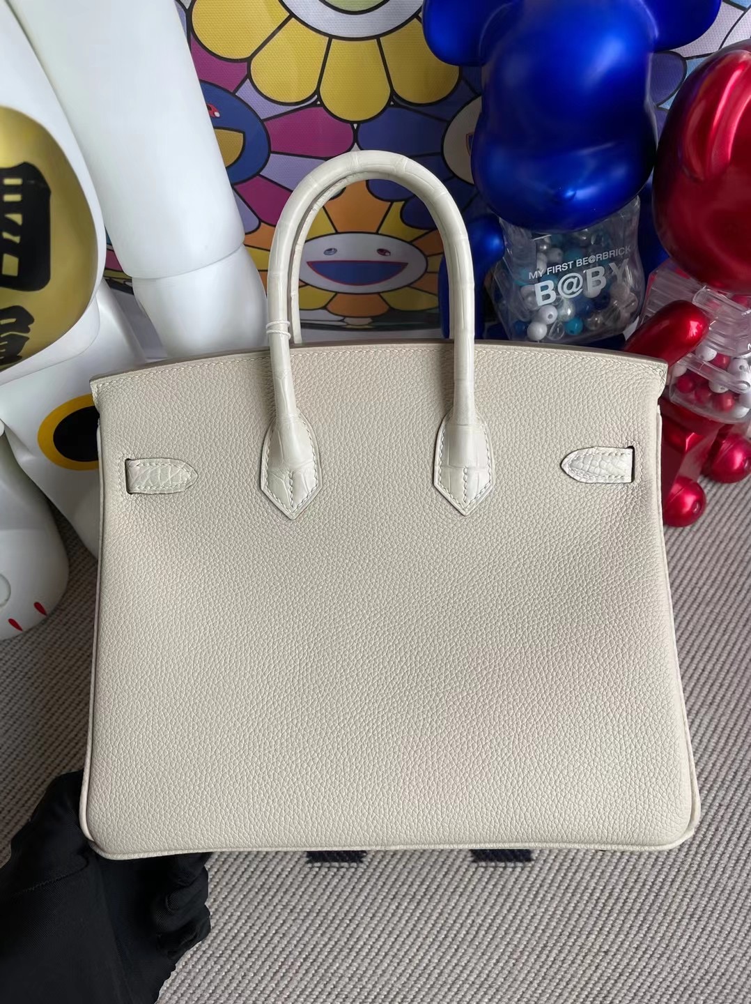 愛馬仕鉑金包專櫃價格 Hermes Birkin 25 Touch 10 Craie拼8L Beton奶油白霧面美洲鱷魚