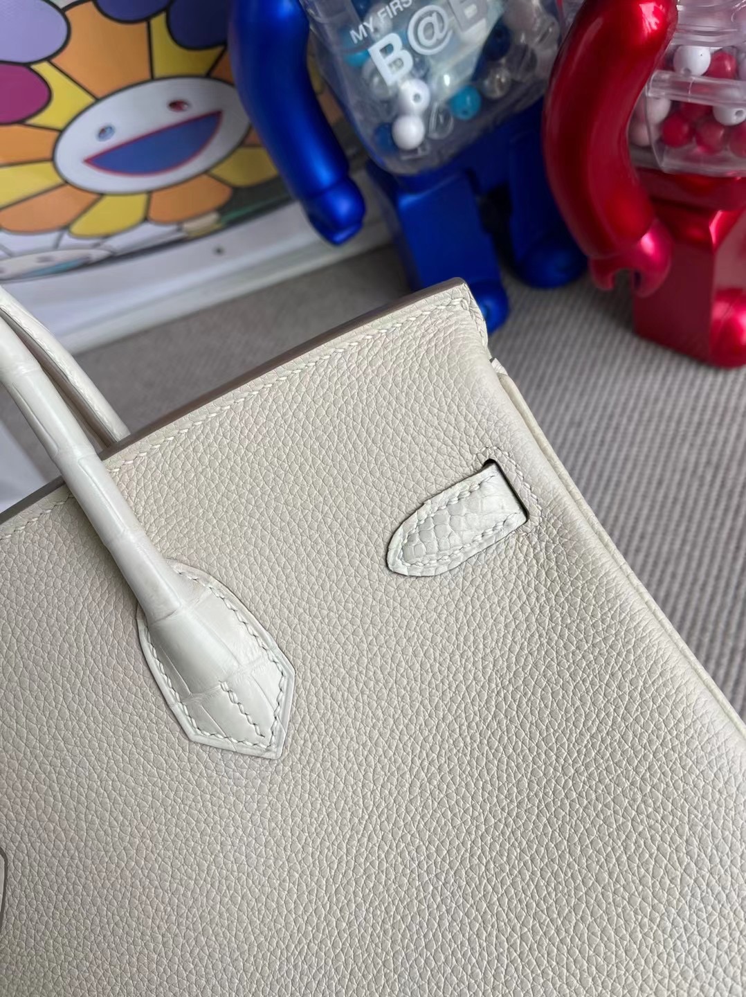 愛馬仕鉑金包專櫃價格 Hermes Birkin 25 Touch 10 Craie拼8L Beton奶油白霧面美洲鱷魚