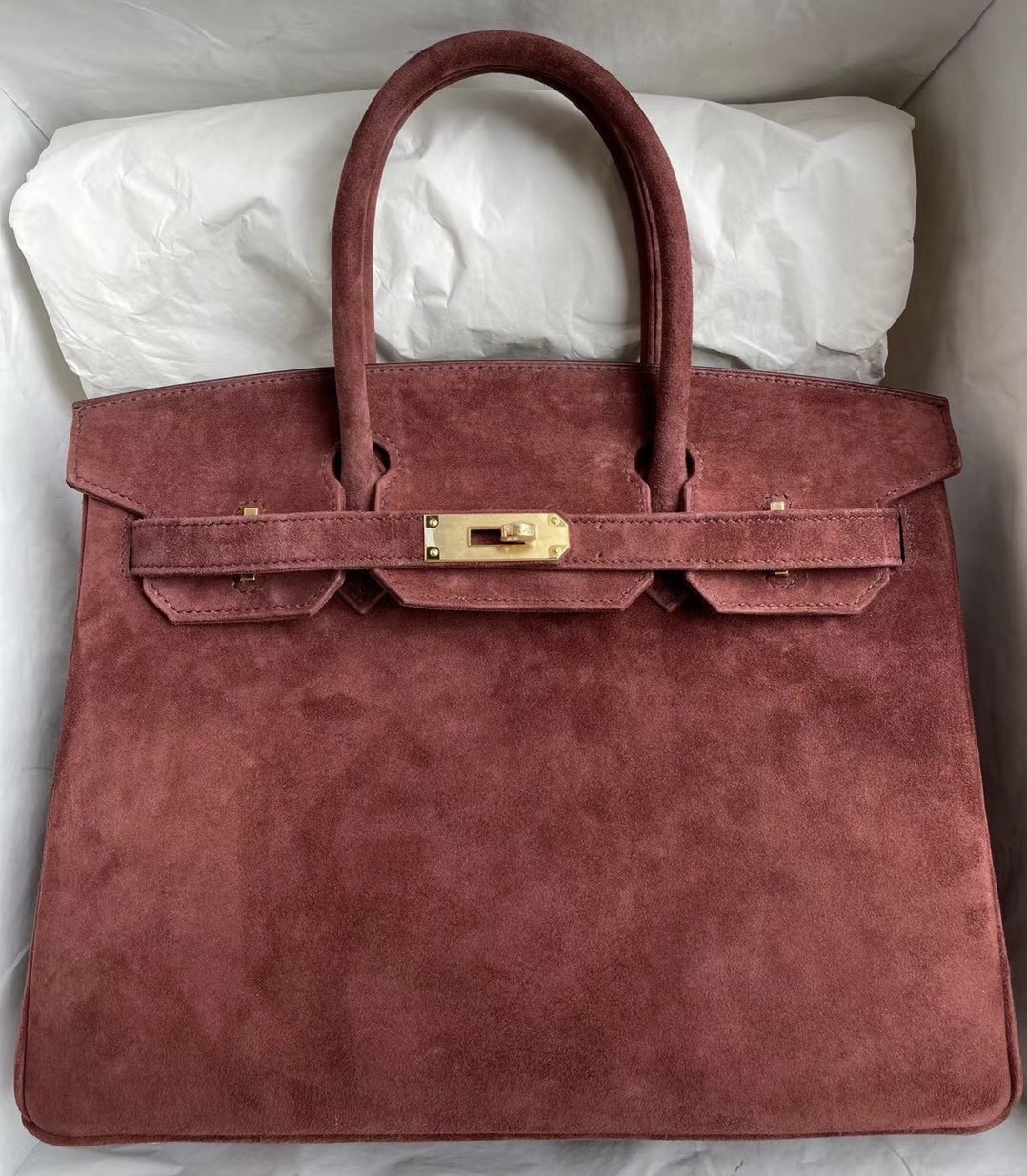 愛馬仕鉑金包官網 Hermes Birkin 30cm Doblis Suede 麂皮 泰迪色 全手工蜜蠟線縫製