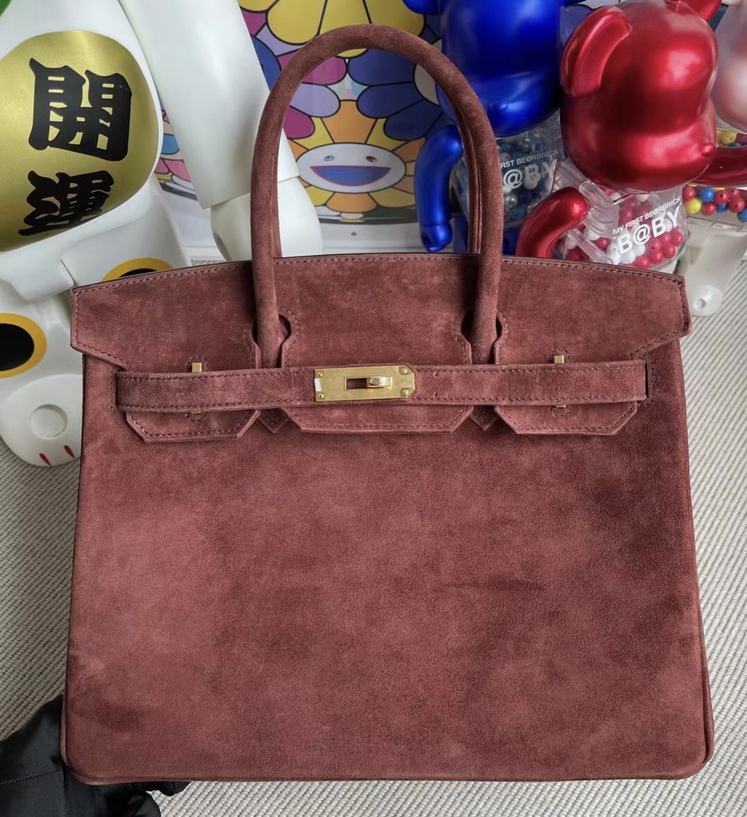 愛馬仕鉑金包官網 Hermes Birkin 30cm Doblis Suede 麂皮 泰迪色 全手工蜜蠟線縫製