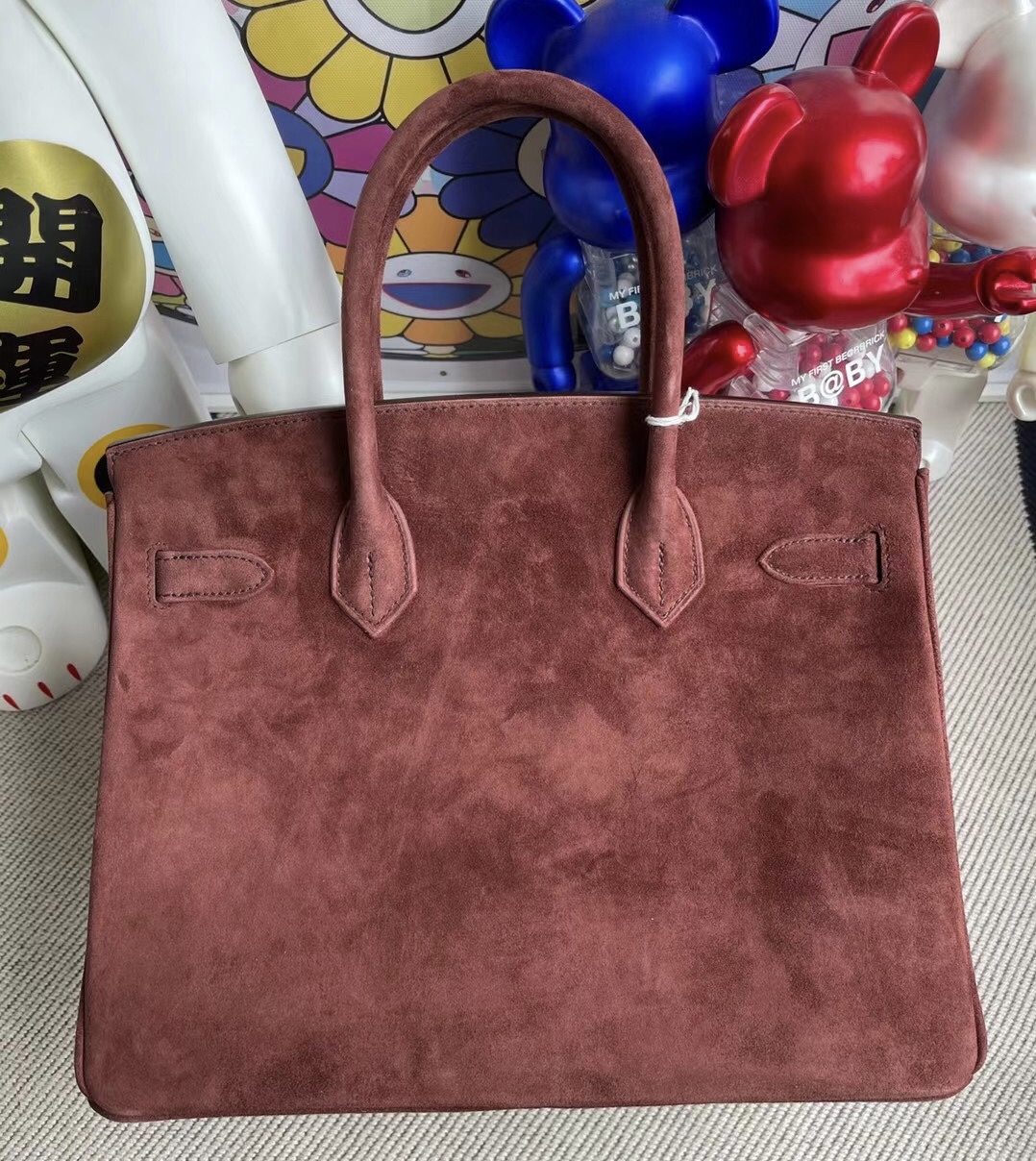 愛馬仕鉑金包官網 Hermes Birkin 30cm Doblis Suede 麂皮 泰迪色 全手工蜜蠟線縫製