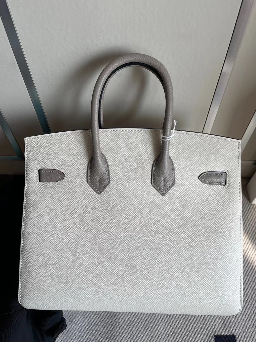 Hermes Birkin 25cm Epsom Sellier 外縫線 HSS 10 Craie/M8 Gris Asphalte 磨砂金扣