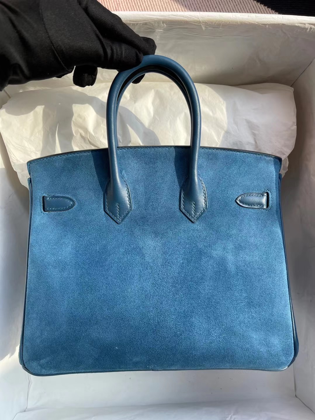 Hermes Birkin 25cm Doblis Suede 麂皮/Swift 皇家藍 拼 S4 Deep Blue 銀扣