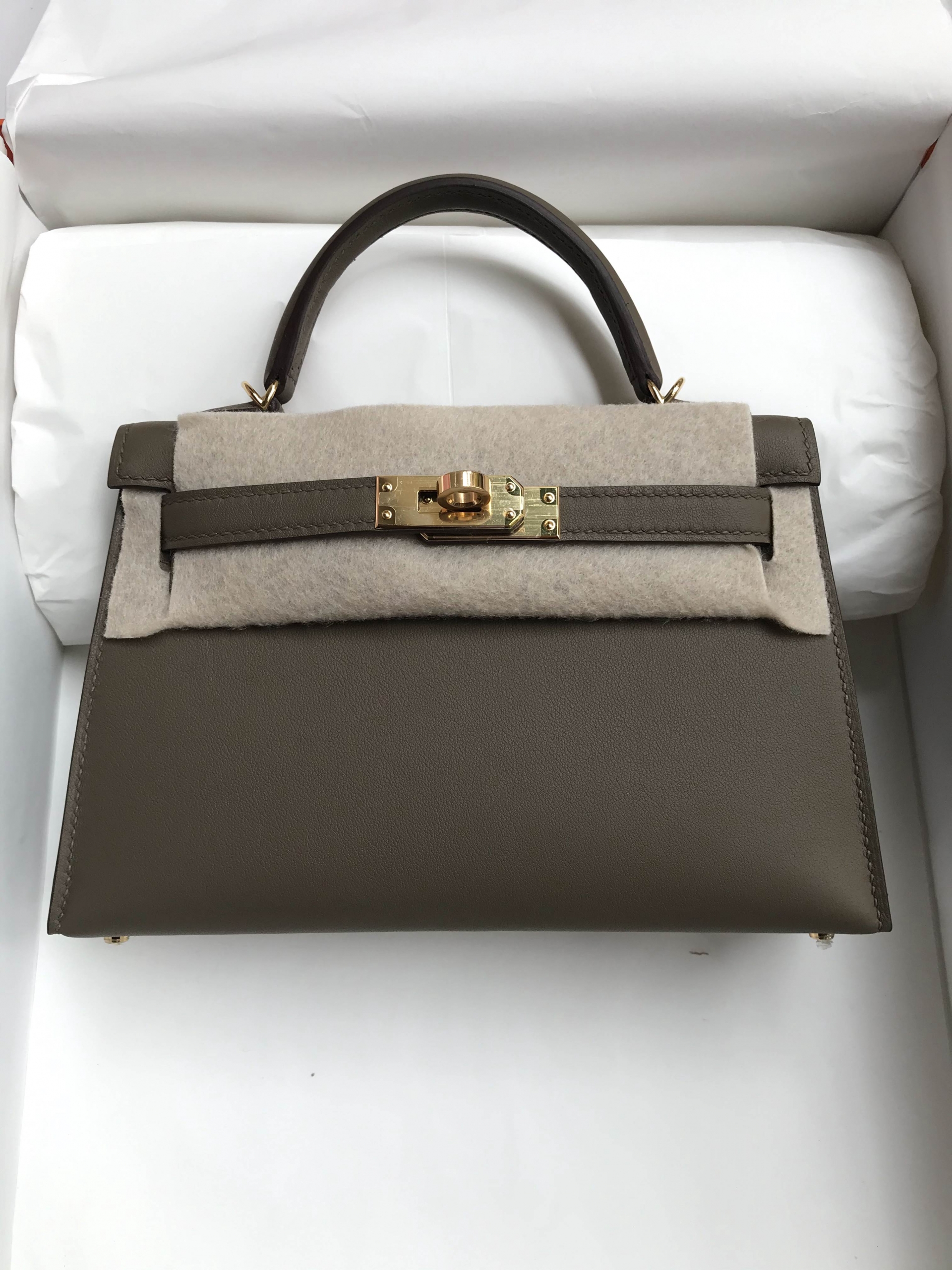 愛馬仕迷你凱莉包圖片 Hermes Mini Kelly II 二代 Swift 18 Etoupe 全手工蜜蠟線縫製